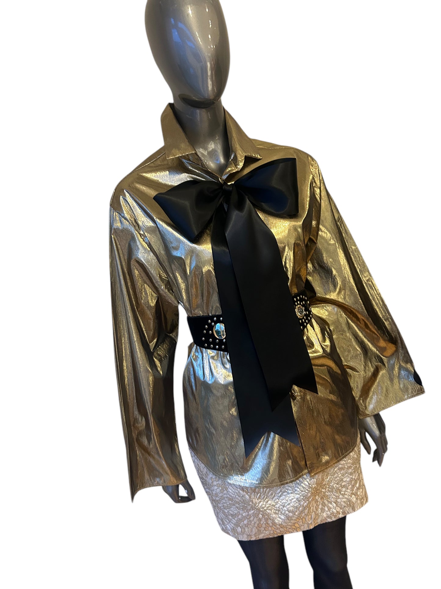 Vintage 1980s Gold Lamé Shirt and Satin Bow