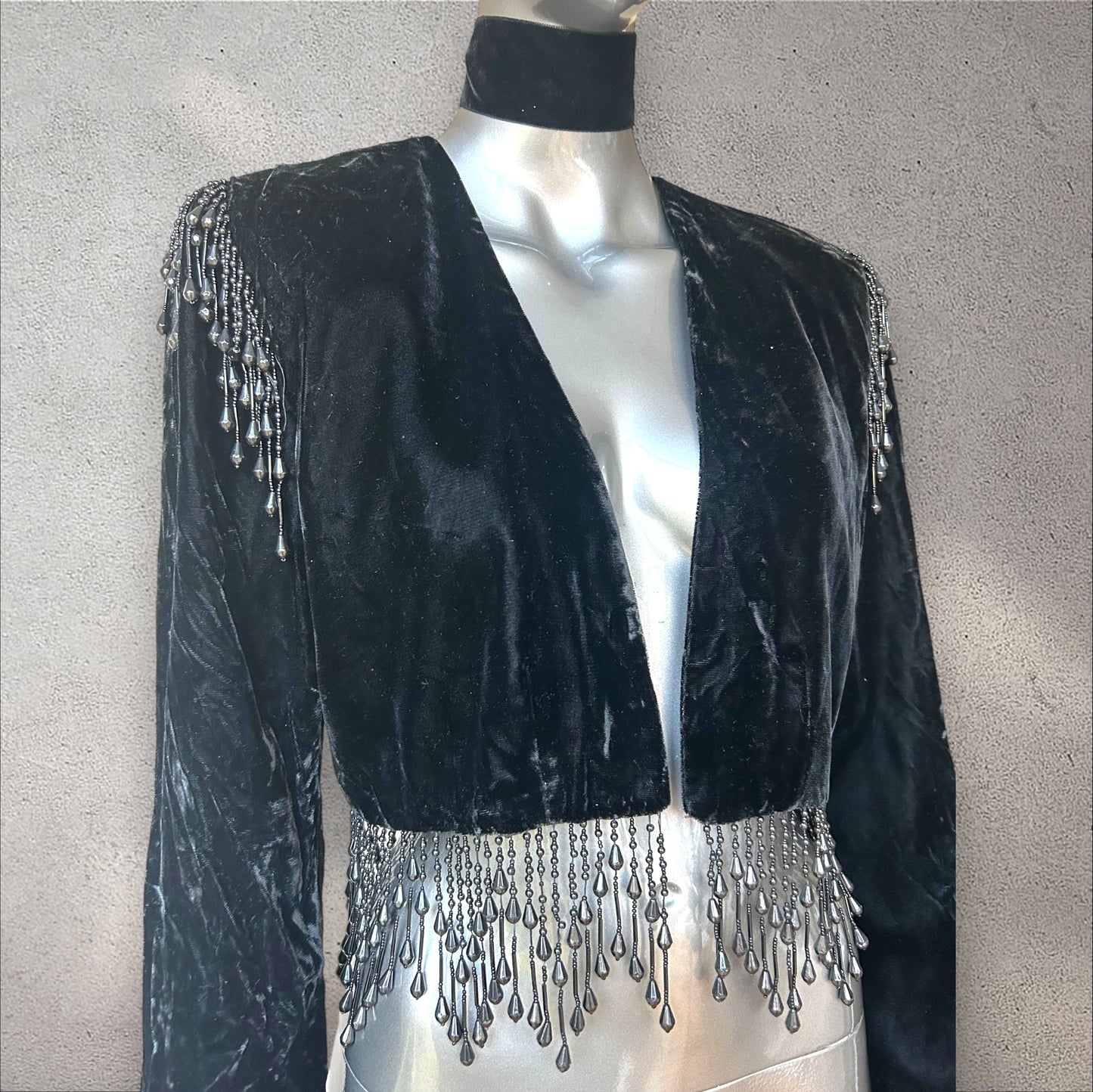 Vintage 80s Crushed Velvet and Beaded Matador Bolero