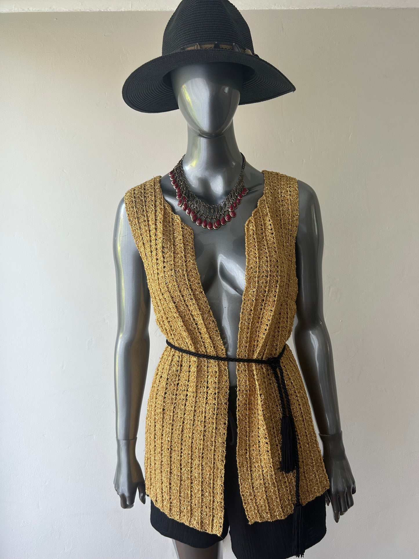 Vintage 1970s Gold Crochet Waistcoat