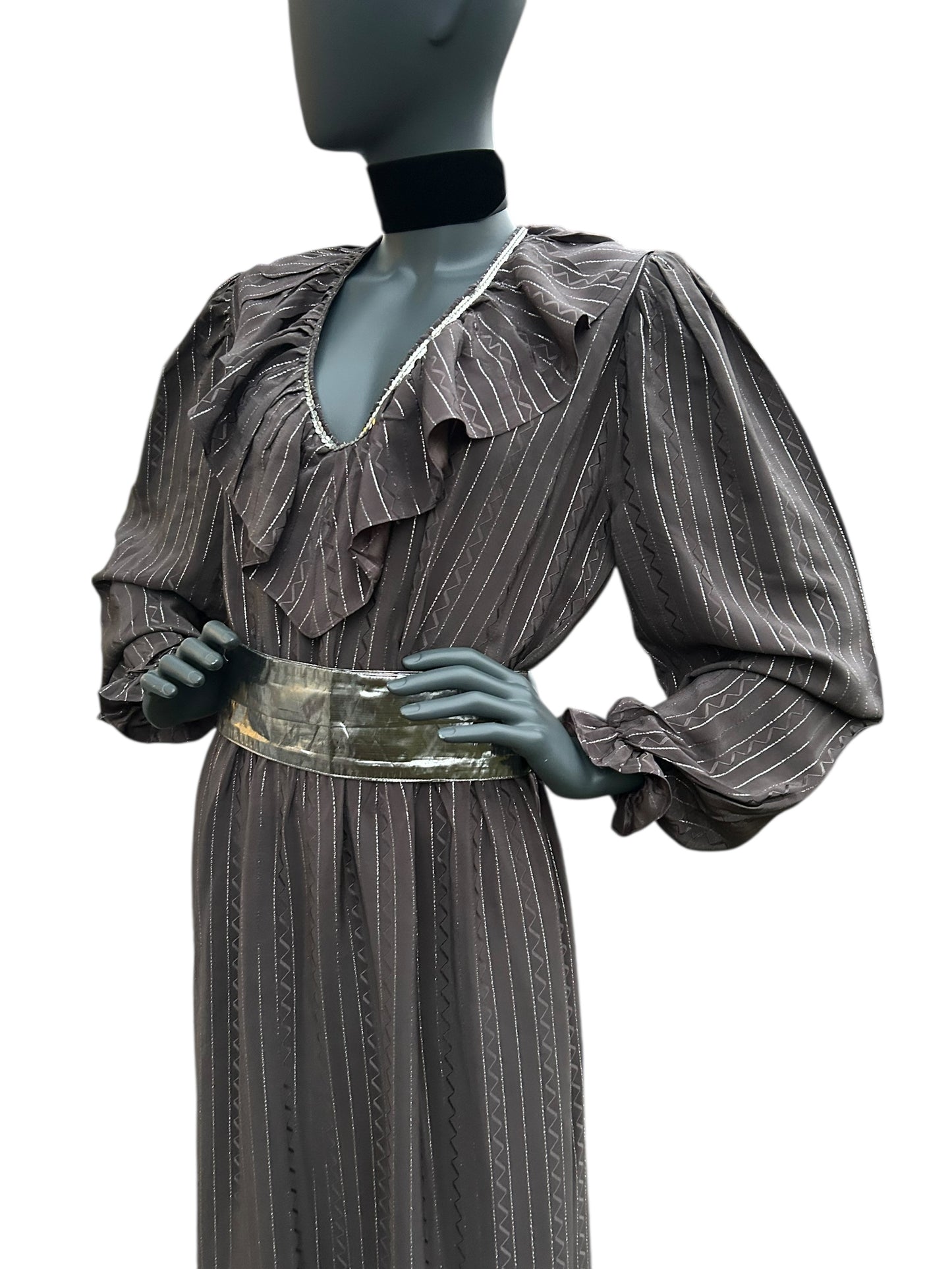 Vintage 1970s Silver Lame Studio 54 Maxi Gown