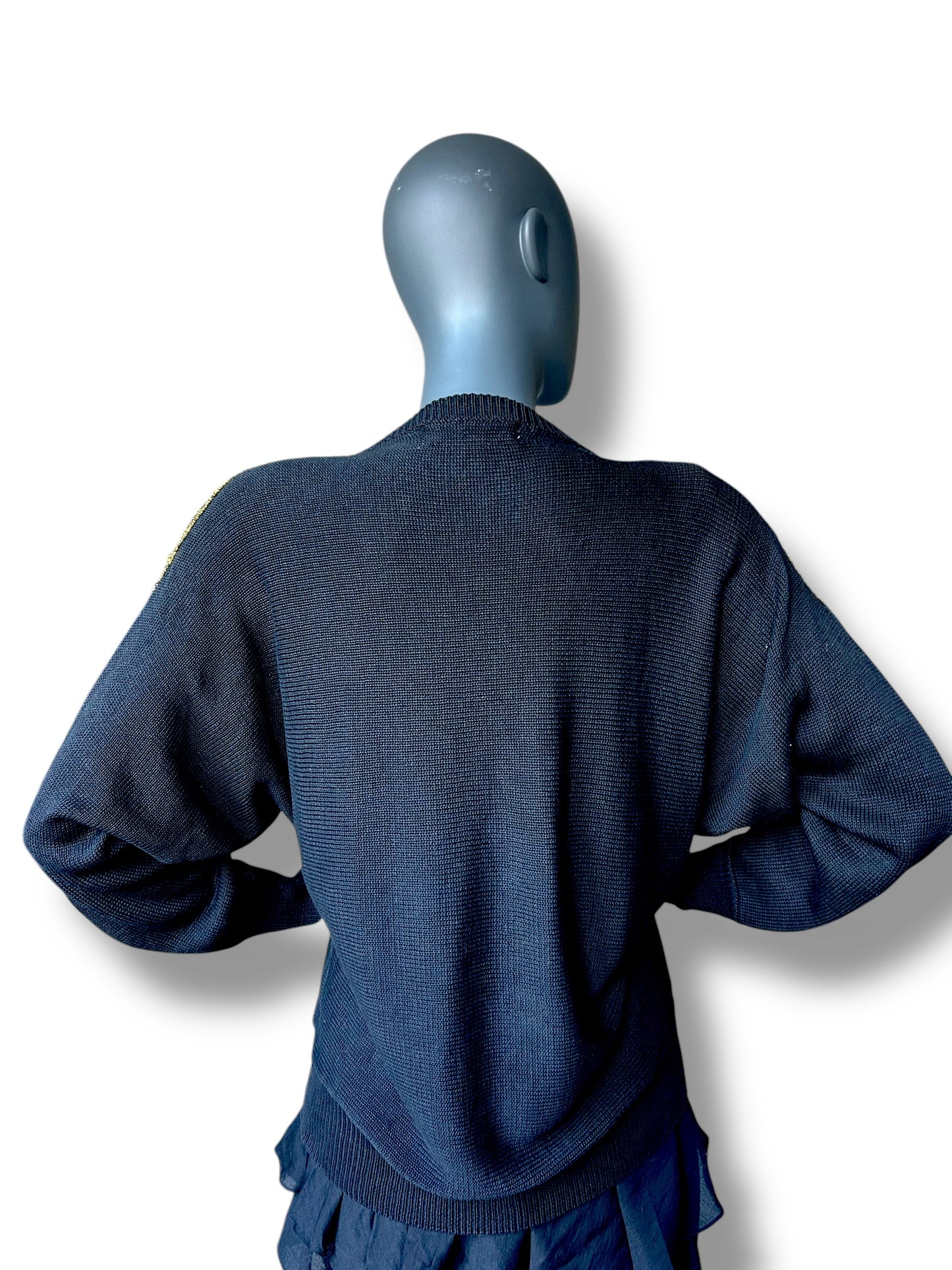 Vintage 1980s Avant Garde New Wave Jumper Gold and Diamond Applique Jumper