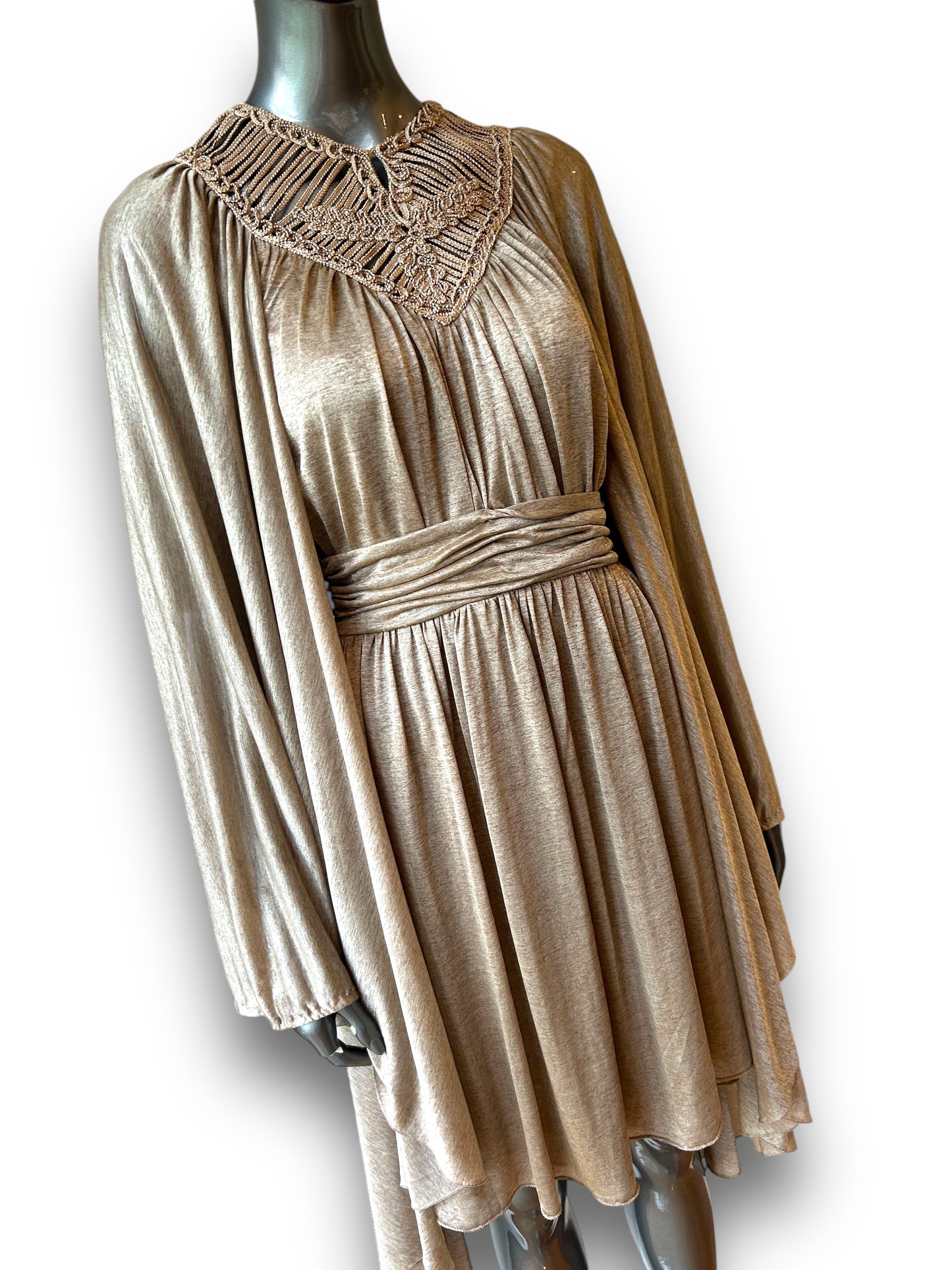 Vintage 1970s dramatic angle sleeve goddess bohemian dress.