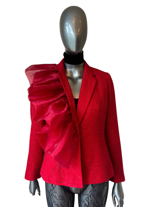 Vintage Red Organza Statement Blazer