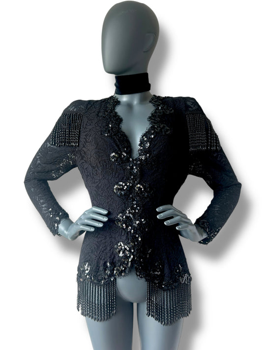 Vintage 80s Lace Beaded Cocktail Bodice