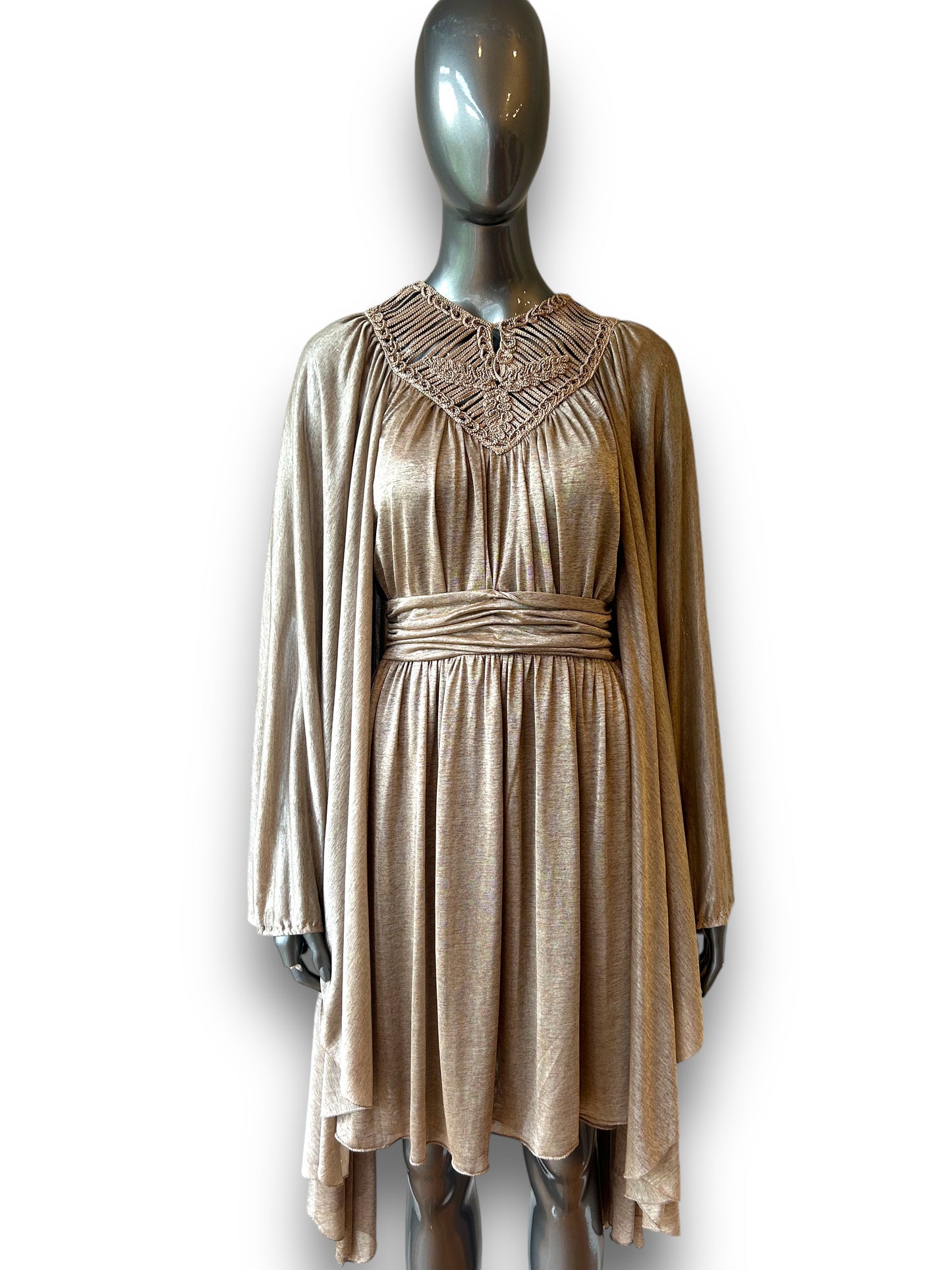 Vintage 1970s dramatic angle sleeve goddess bohemian dress.