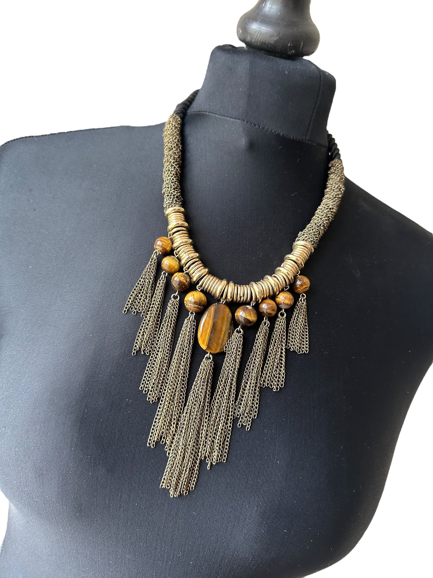 Vintage Tassle Caramel Gold Bead Necklace