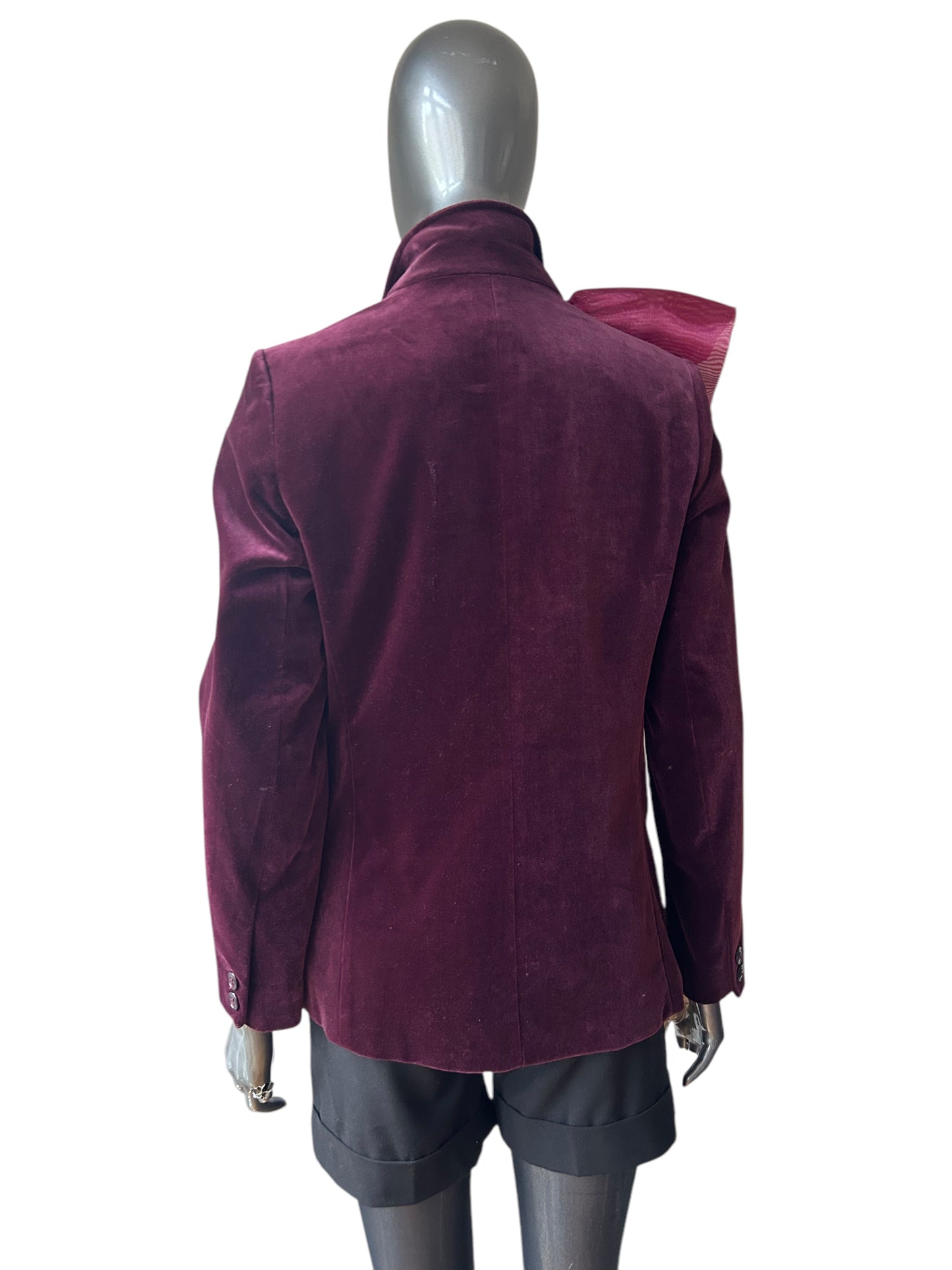 Vintage Burgandy 70s Organza Frill Velvet Blazer