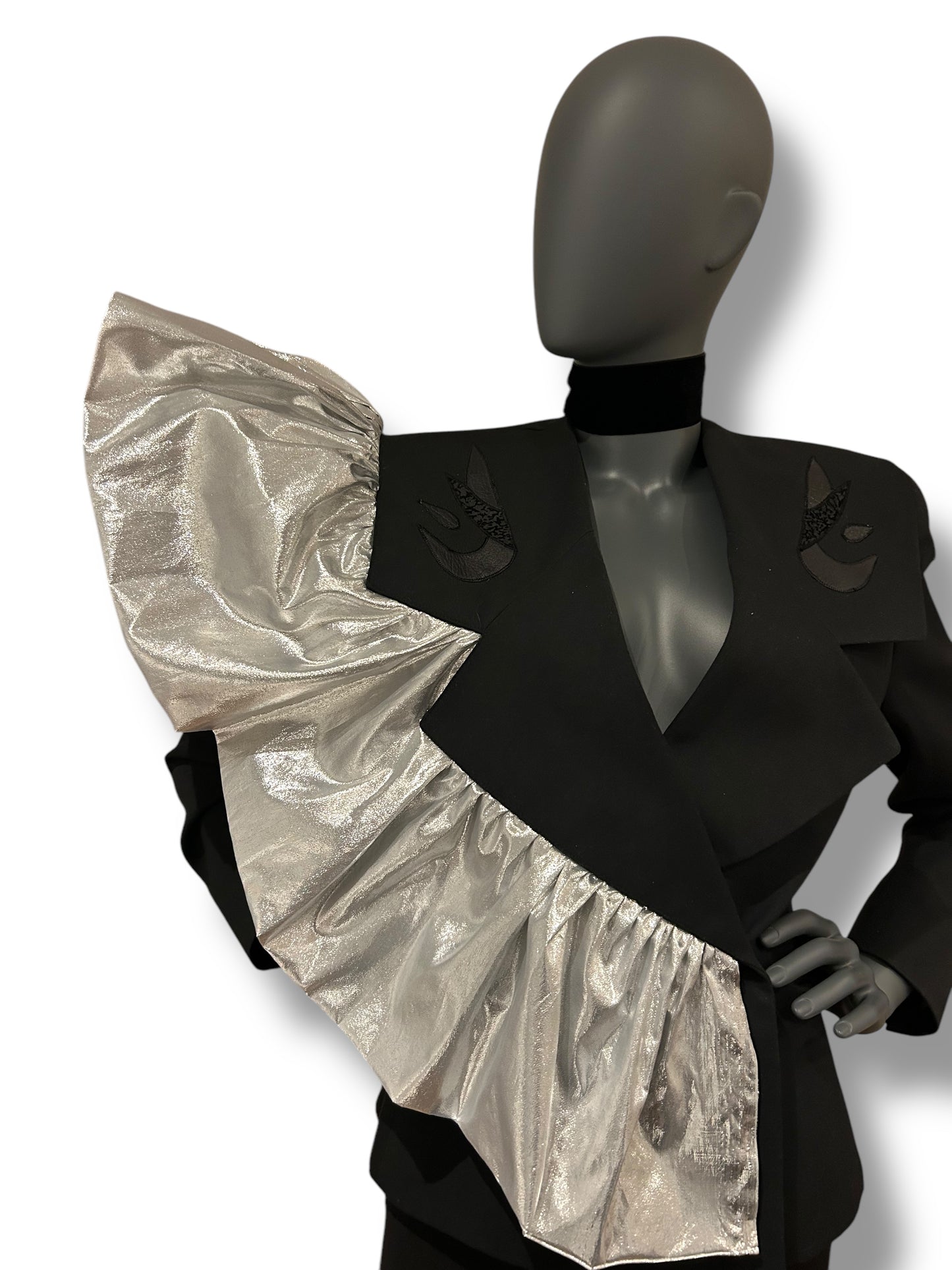 Vintage 1980s Avant Garde Statement Jacket with Silver Lamé Frill