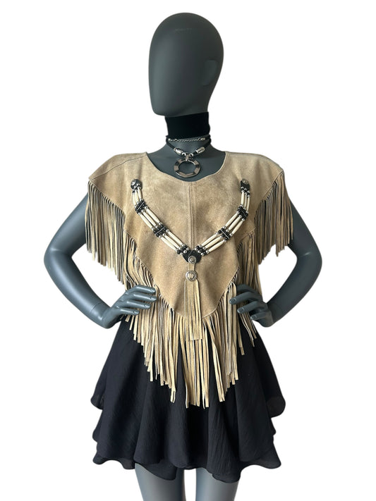 Vintage Western Rodeo Suede Leather Fringe Cape