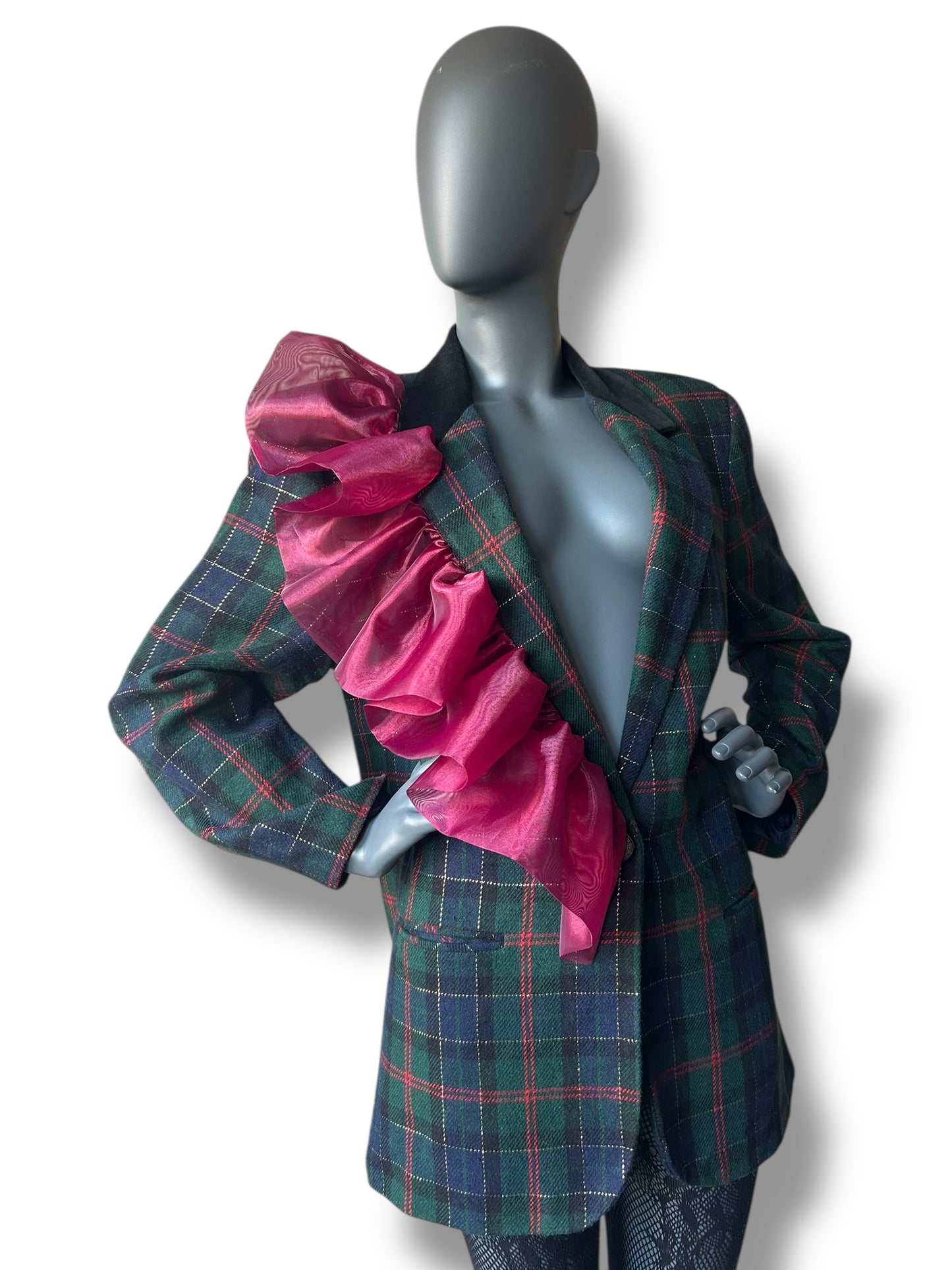 Overdress Redefined Vintage 80s Plaid Blazer and Couture Statement Frill