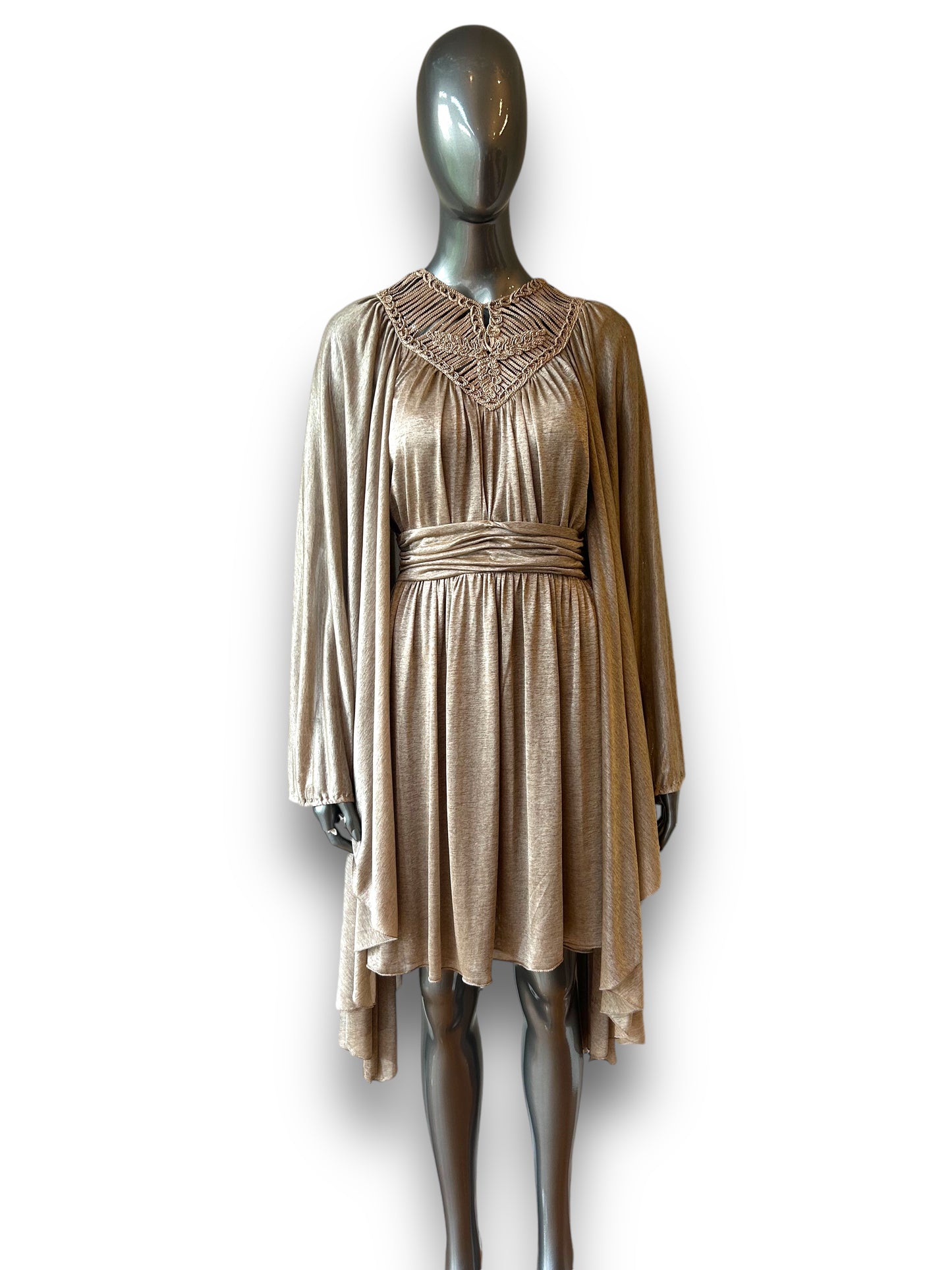 Vintage 1970s dramatic angle sleeve goddess bohemian dress.