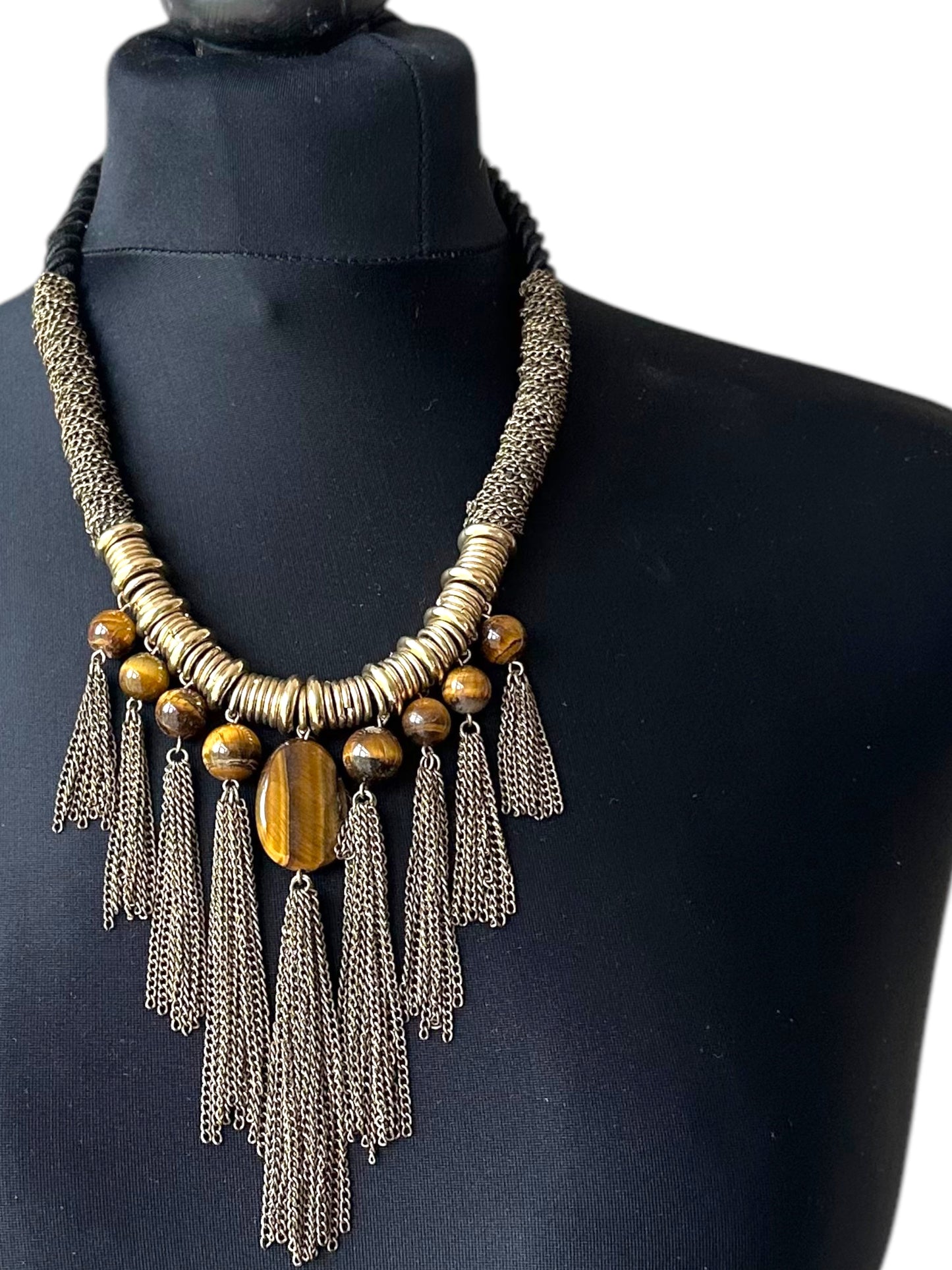 Vintage Tassle Caramel Gold Bead Necklace