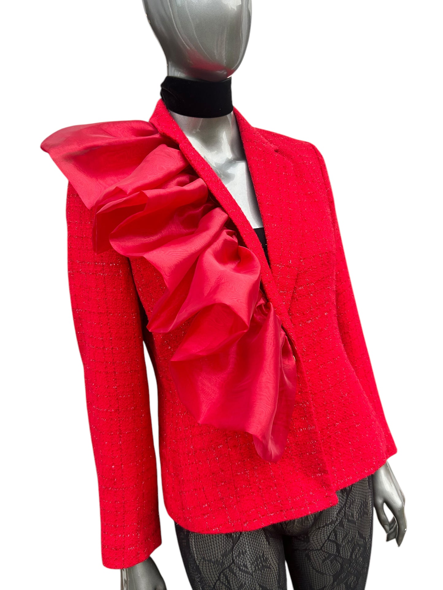 Vintage Red Organza Statement Blazer