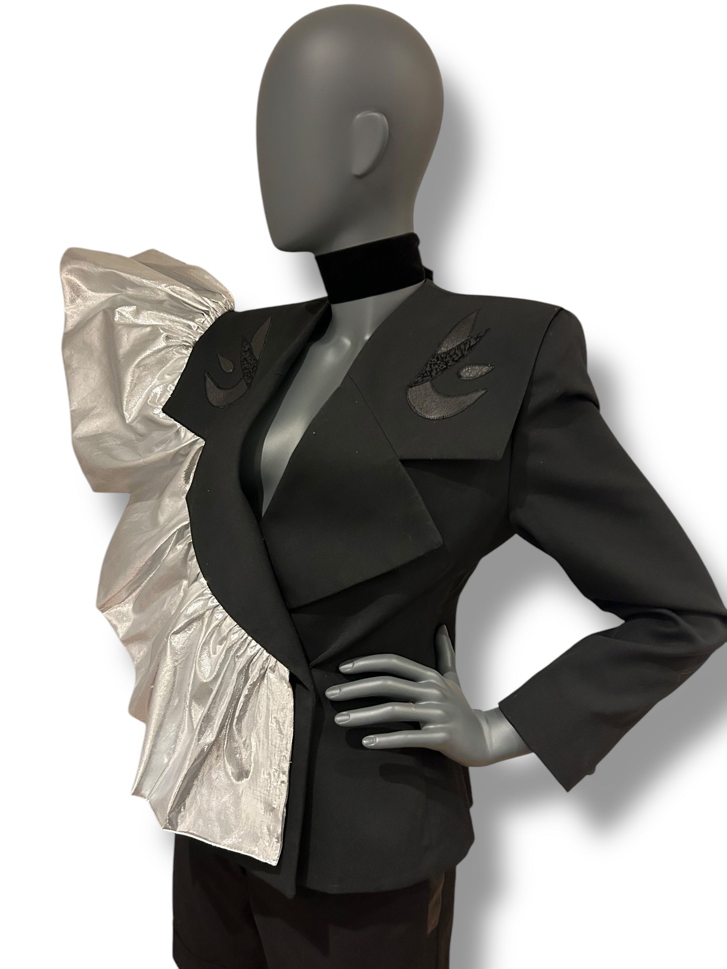 Vintage 1980s Avant Garde Statement Jacket with Silver Lamé Frill