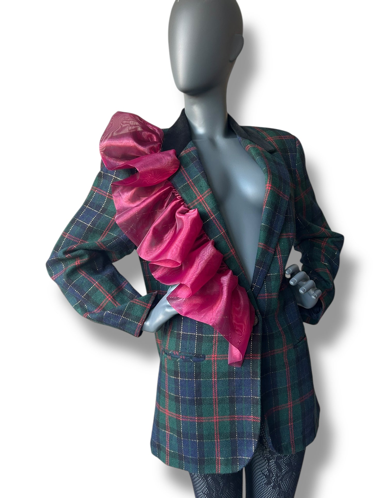Overdress Redefined Vintage 80s Plaid Blazer and Couture Statement Frill