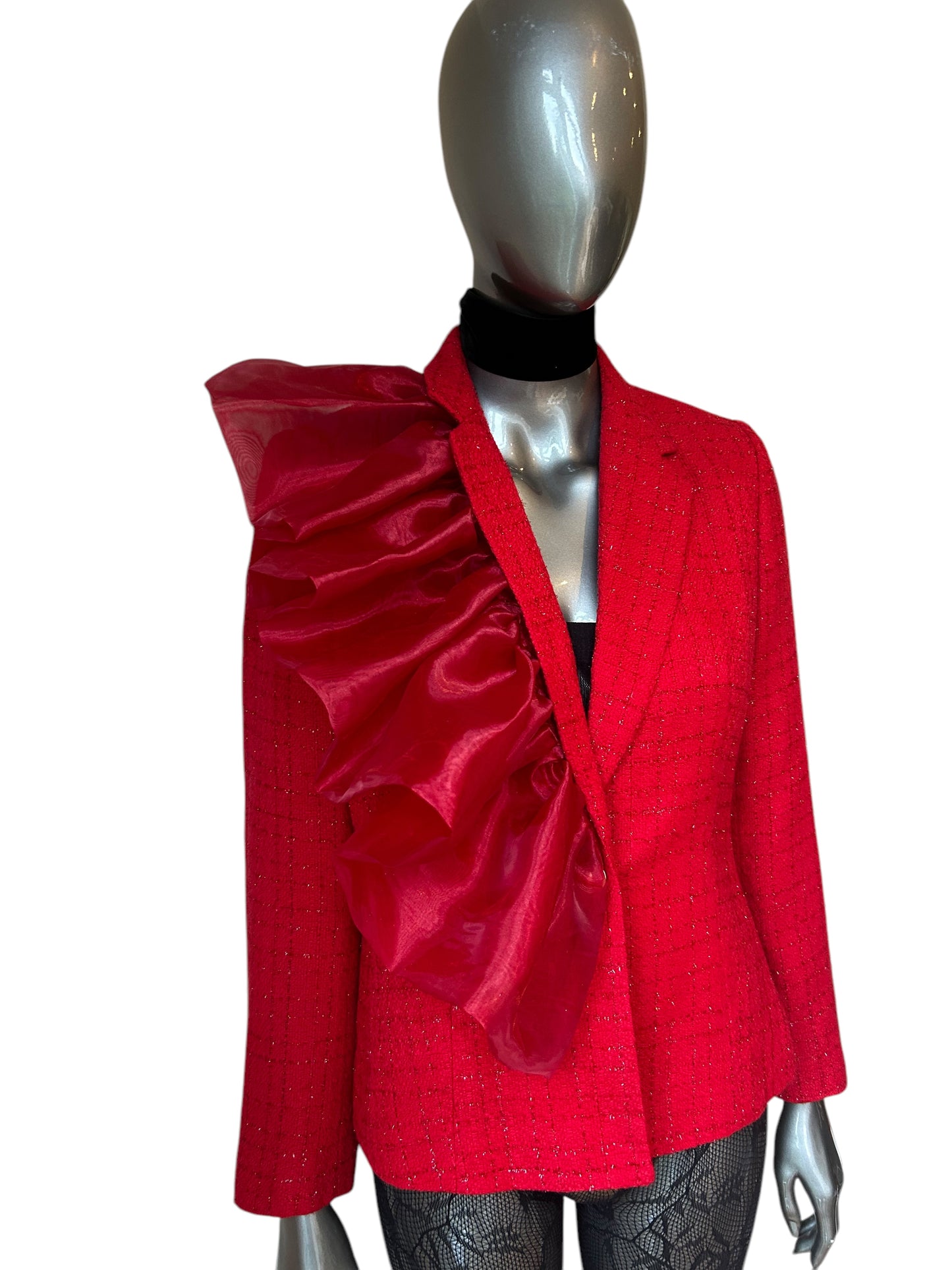 Vintage Red Organza Statement Blazer