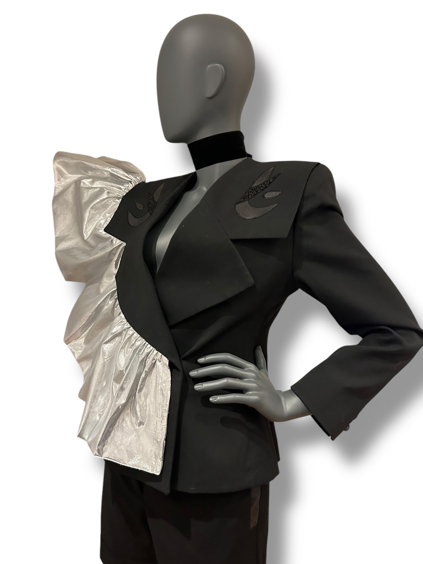 Vintage 1980s Avant Garde Statement Jacket with Silver Lamé Frill