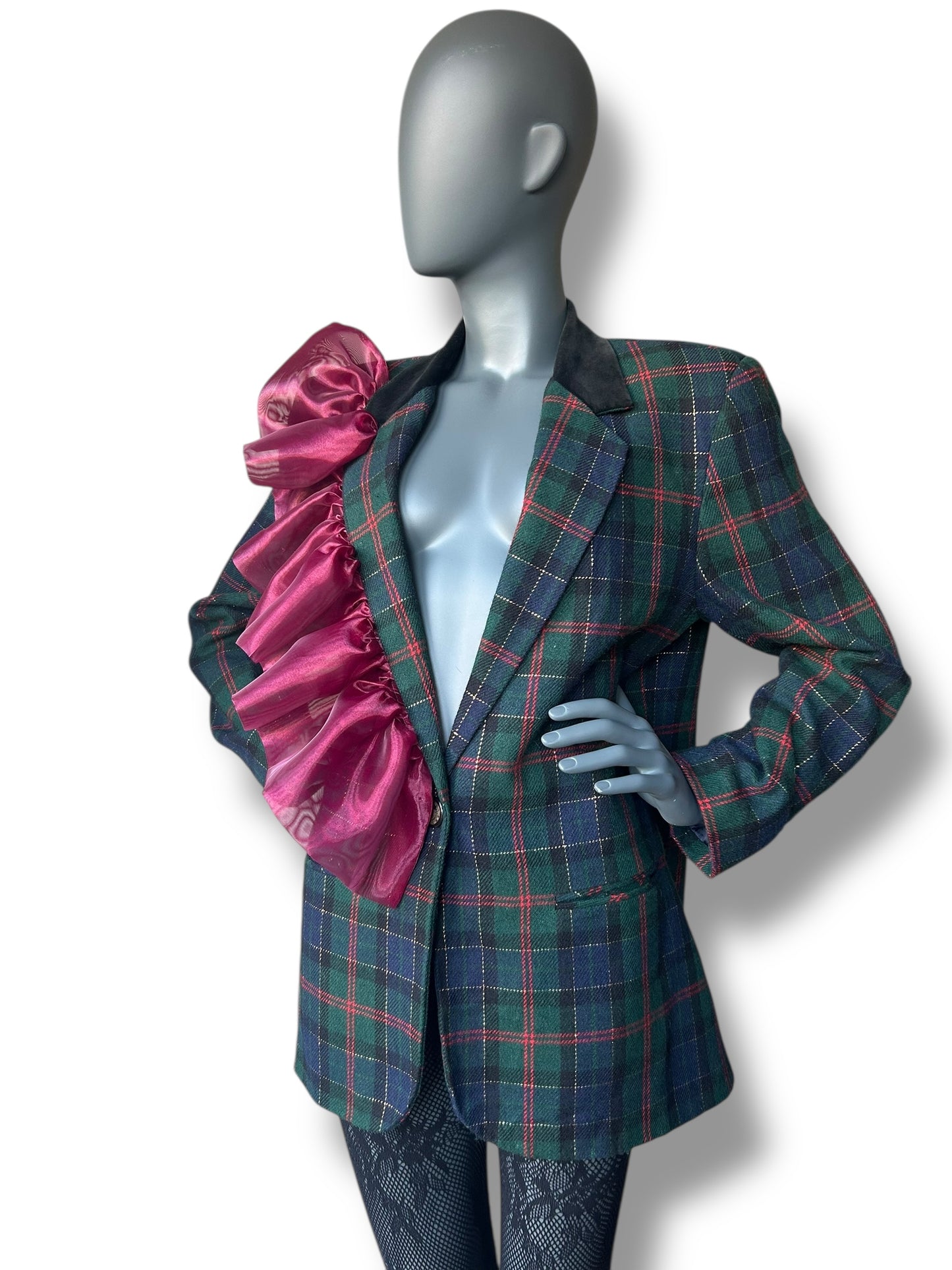 Overdress Redefined Vintage 80s Plaid Blazer and Couture Statement Frill