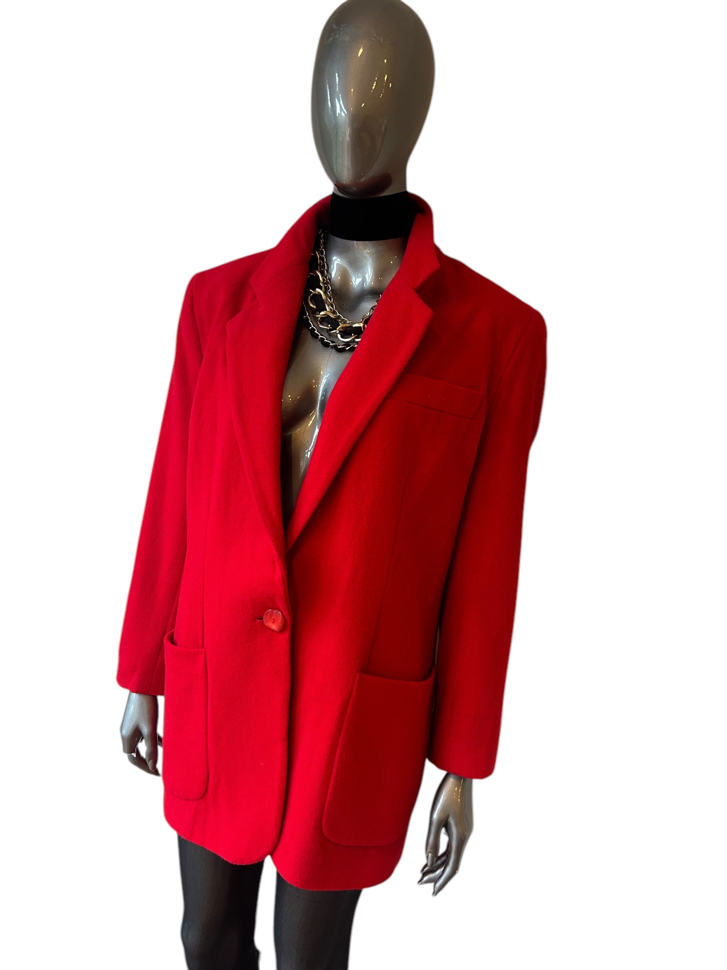 Vintage 1980s Dramatic Red Oversized Cashmere blend Blazer jacket