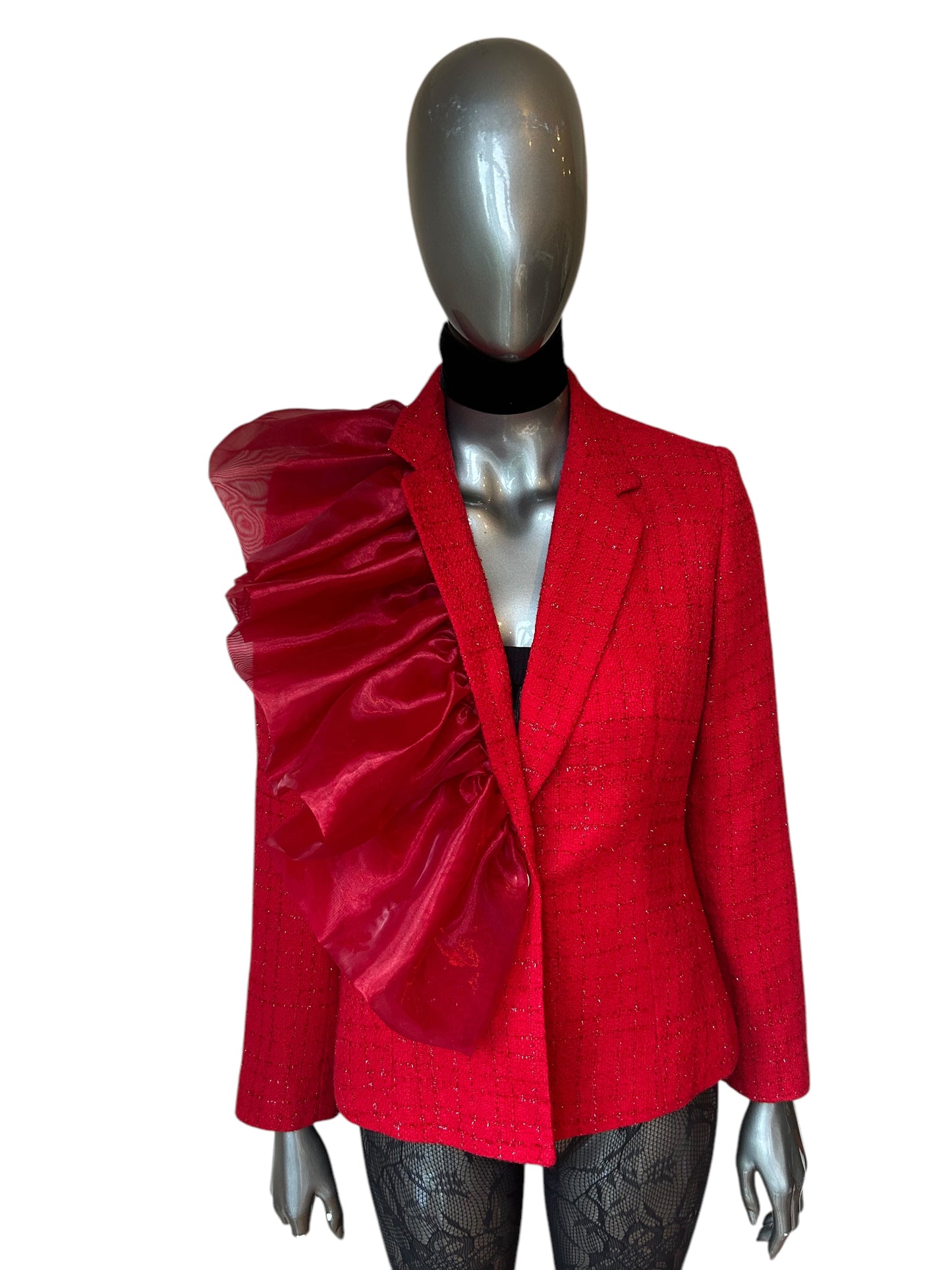 Vintage Red Organza Statement Blazer