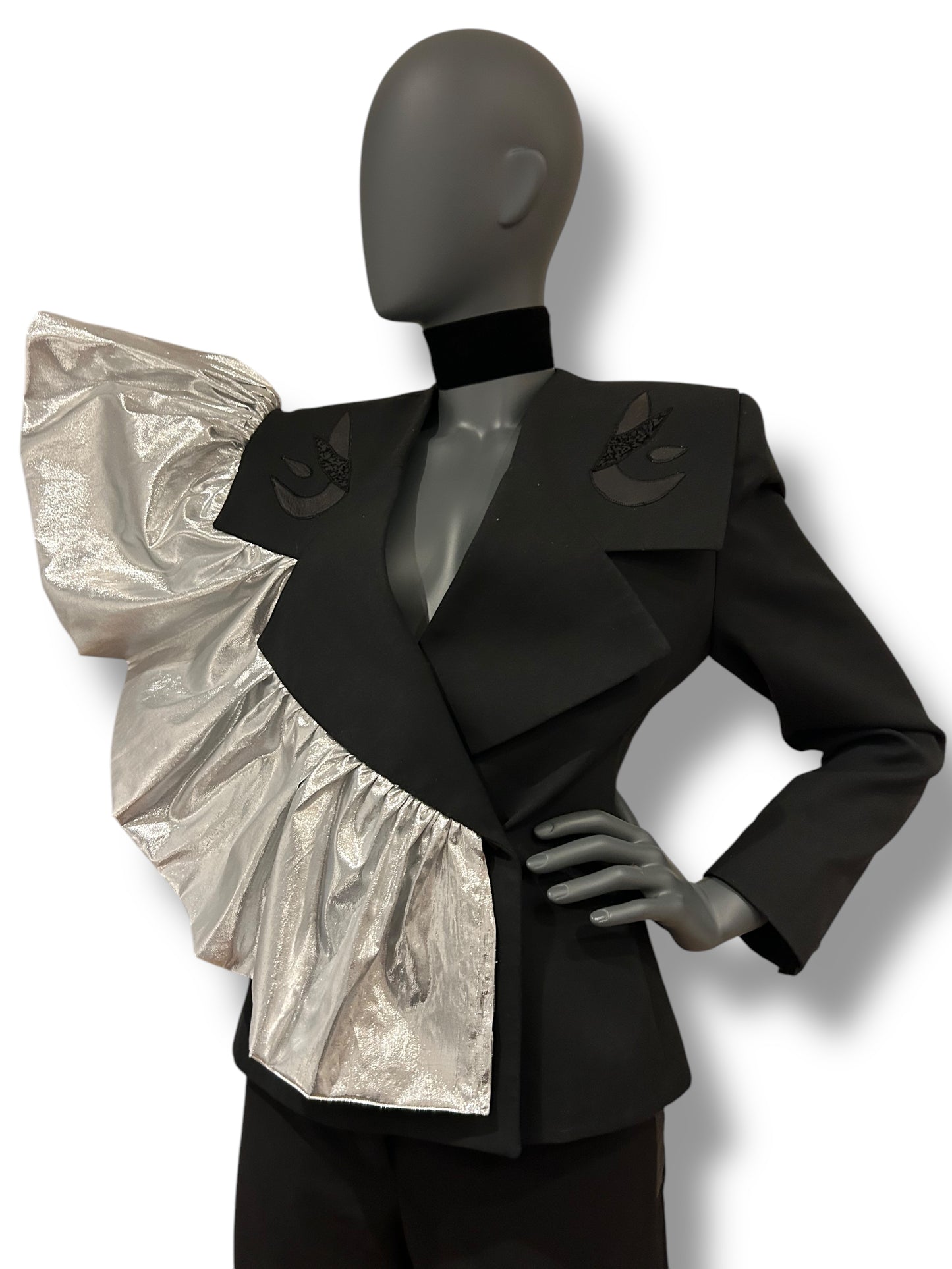 Vintage 1980s Avant Garde Statement Jacket with Silver Lamé Frill