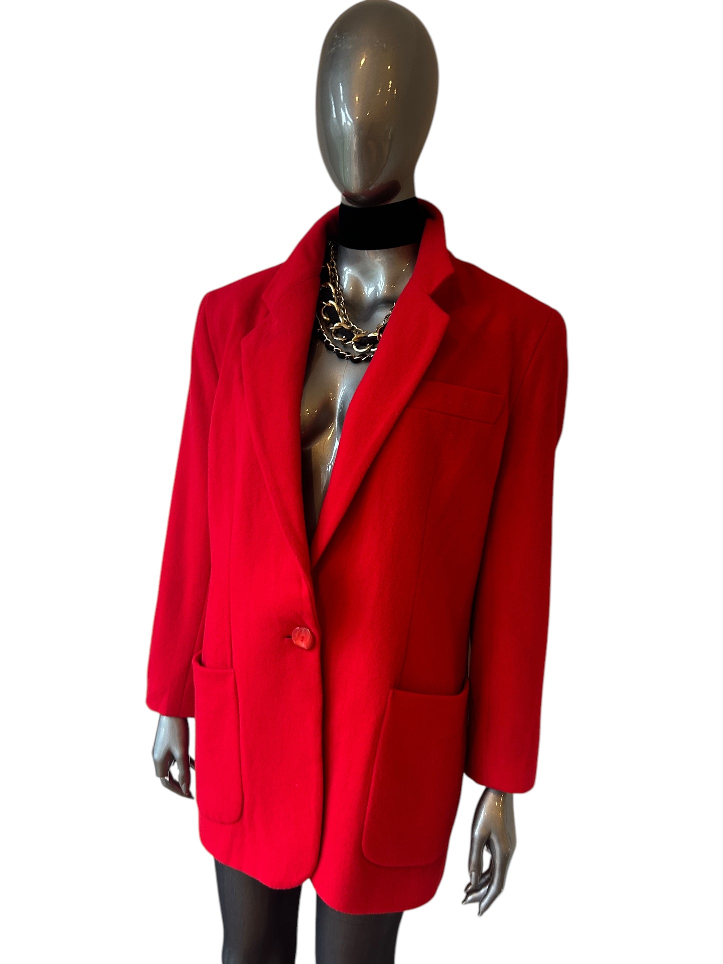 Vintage 1980s Dramatic Red Oversized Cashmere blend Blazer jacket