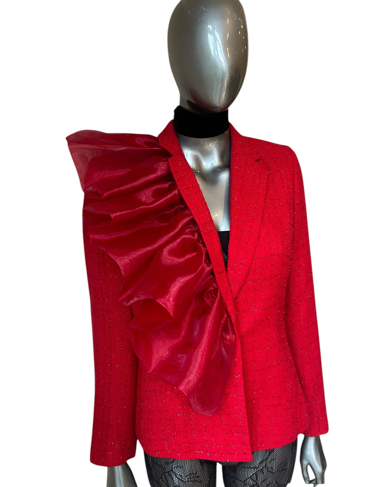 Vintage Red Organza Statement Blazer