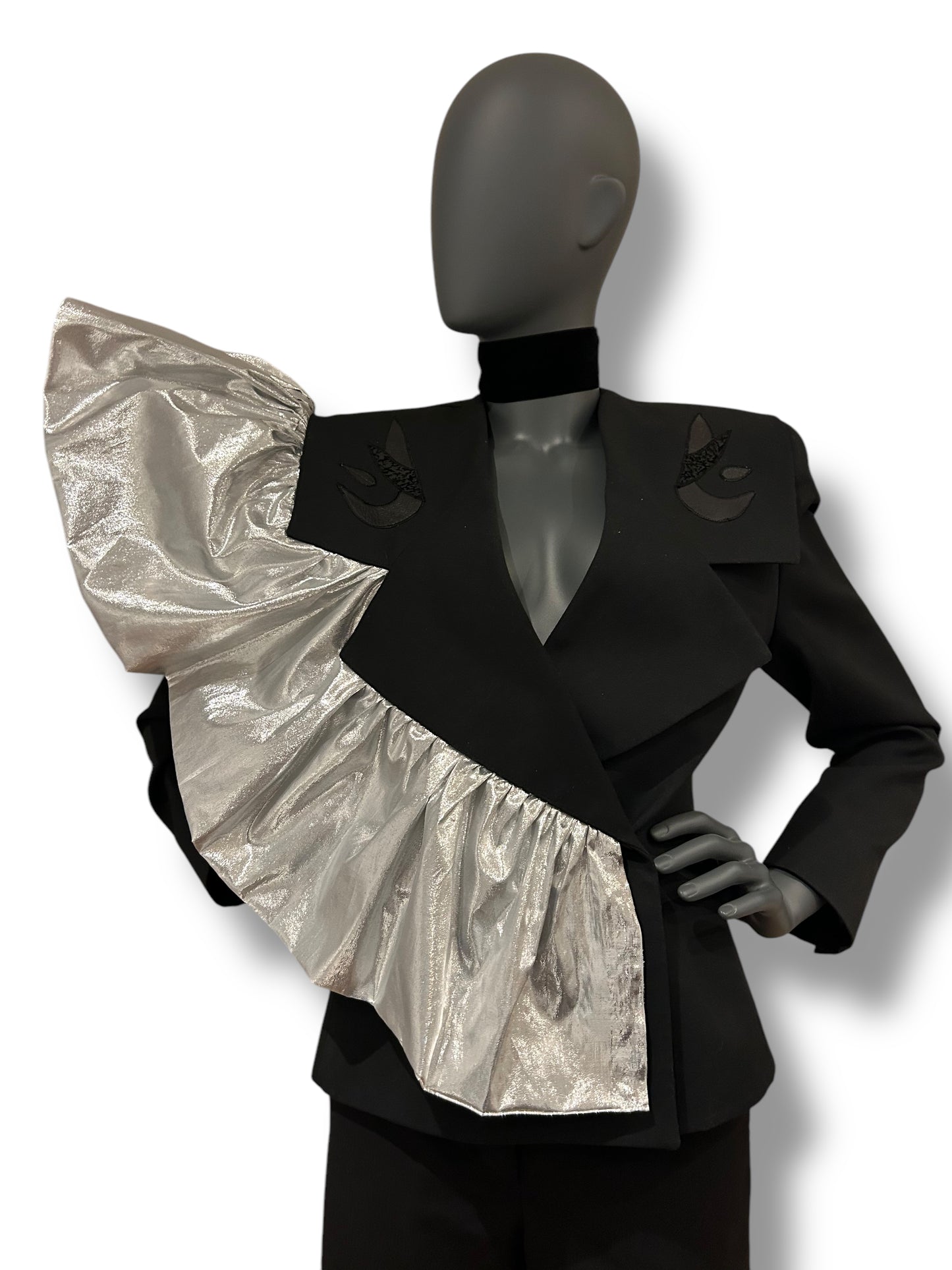 Vintage 1980s Avant Garde Statement Jacket with Silver Lamé Frill