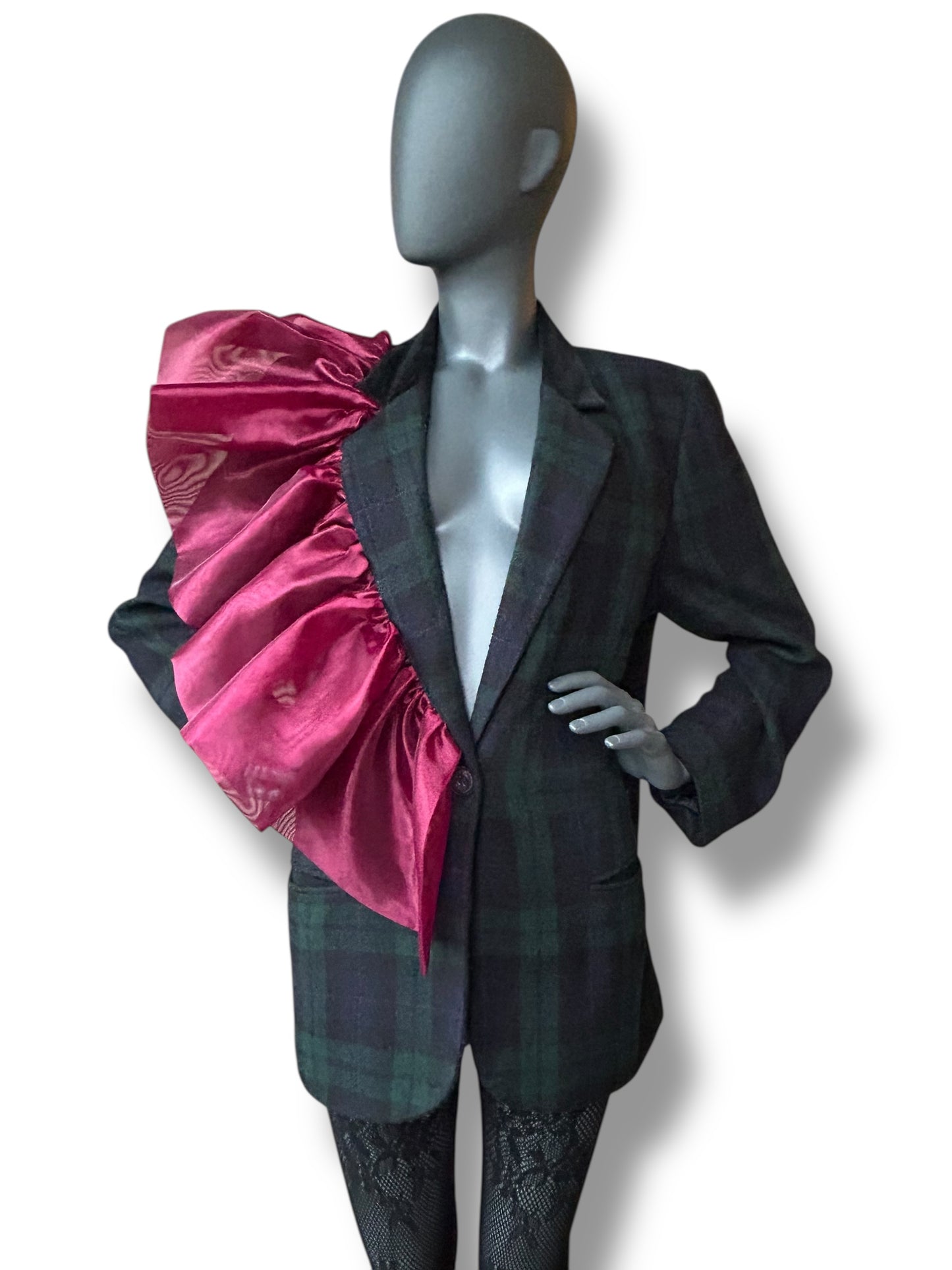 Overdress N Redefined Vintage 80s Plaid Blazer and Couture Statement Frill