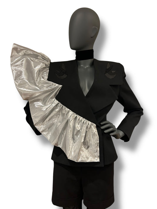 Vintage 1980s Avant Garde Statement Jacket with Silver Lamé Frill