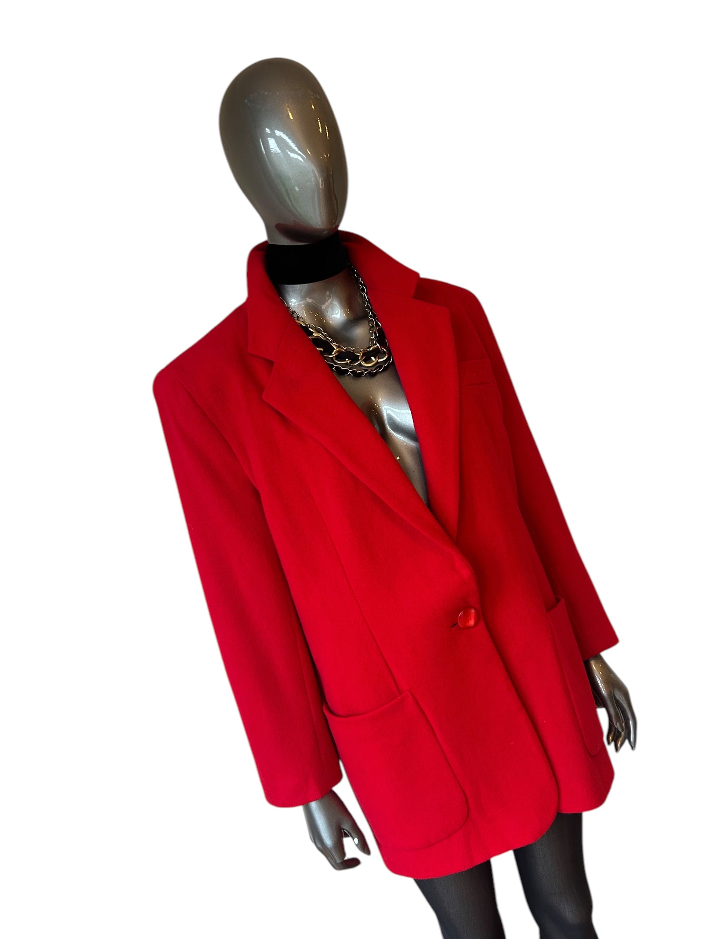 Vintage 1980s Dramatic Red Oversized Cashmere blend Blazer jacket