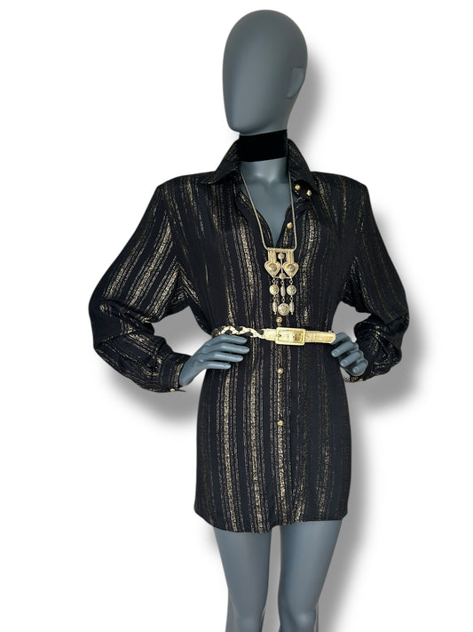 Vintage 1970s Black and Gold Stripe BOHO Shirt and Belt combo