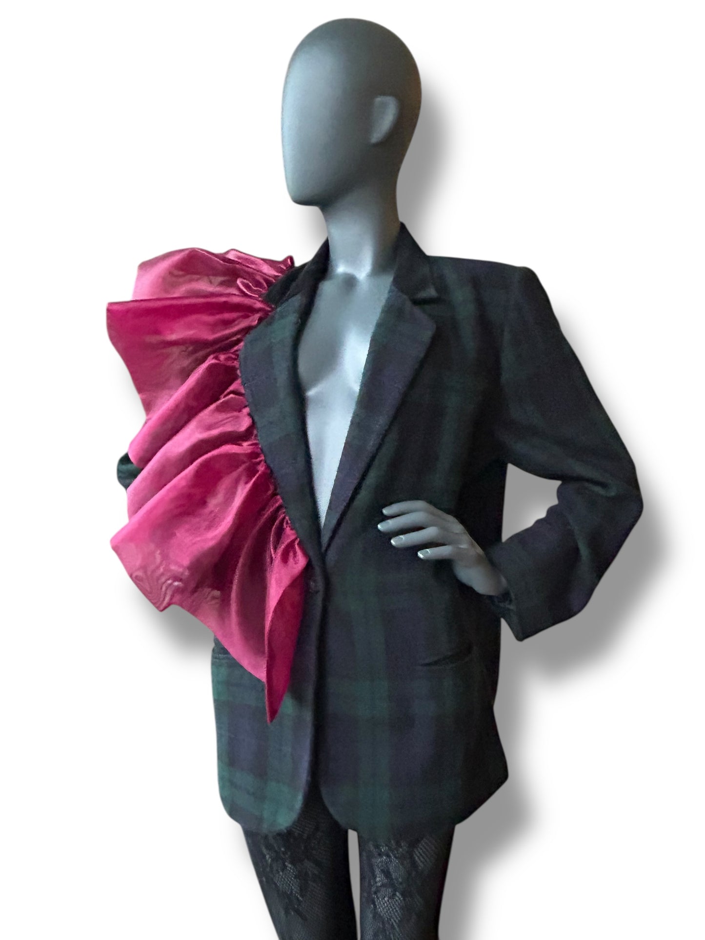 Overdress N Redefined Vintage 80s Plaid Blazer and Couture Statement Frill