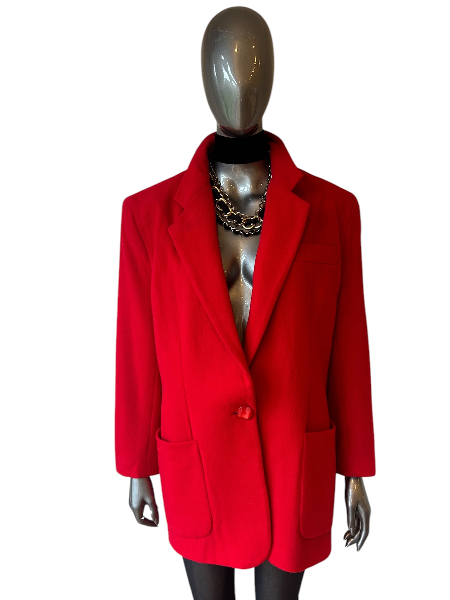 Vintage 1980s Dramatic Red Oversized Cashmere blend Blazer jacket