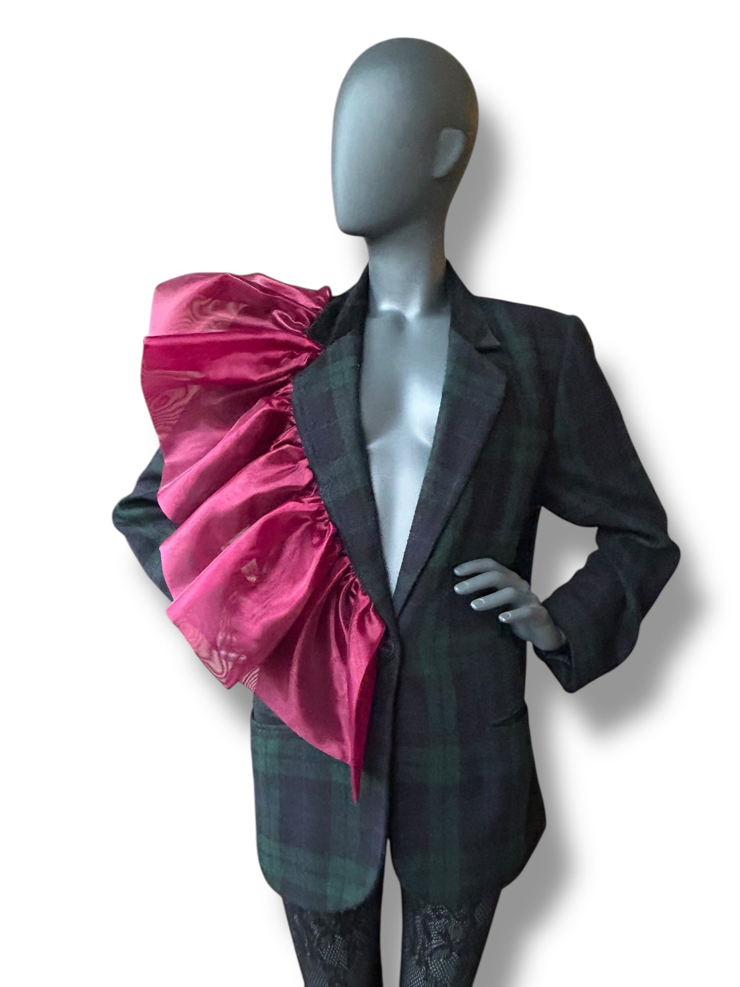 Overdress N Redefined Vintage 80s Plaid Blazer and Couture Statement Frill