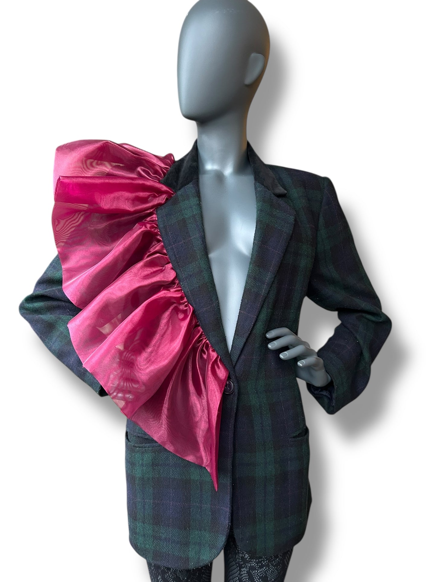 Overdress N Redefined Vintage 80s Plaid Blazer and Couture Statement Frill