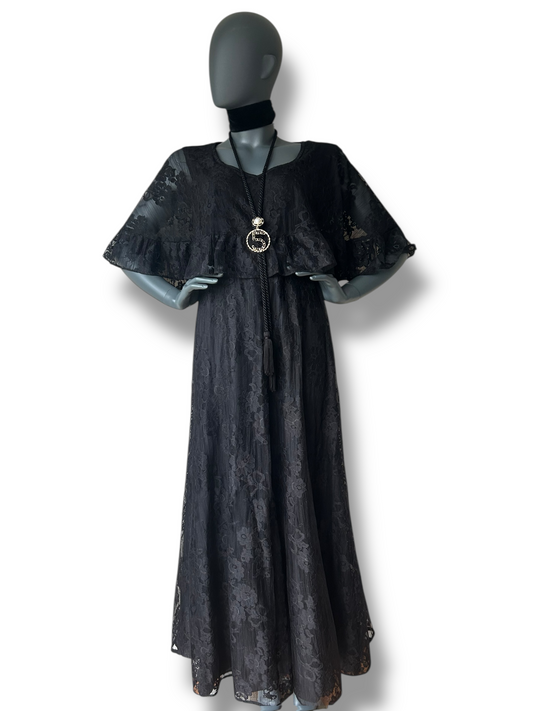 Vintage 1970s Kati By Laura Phillip Lace Cape Frill  Dress