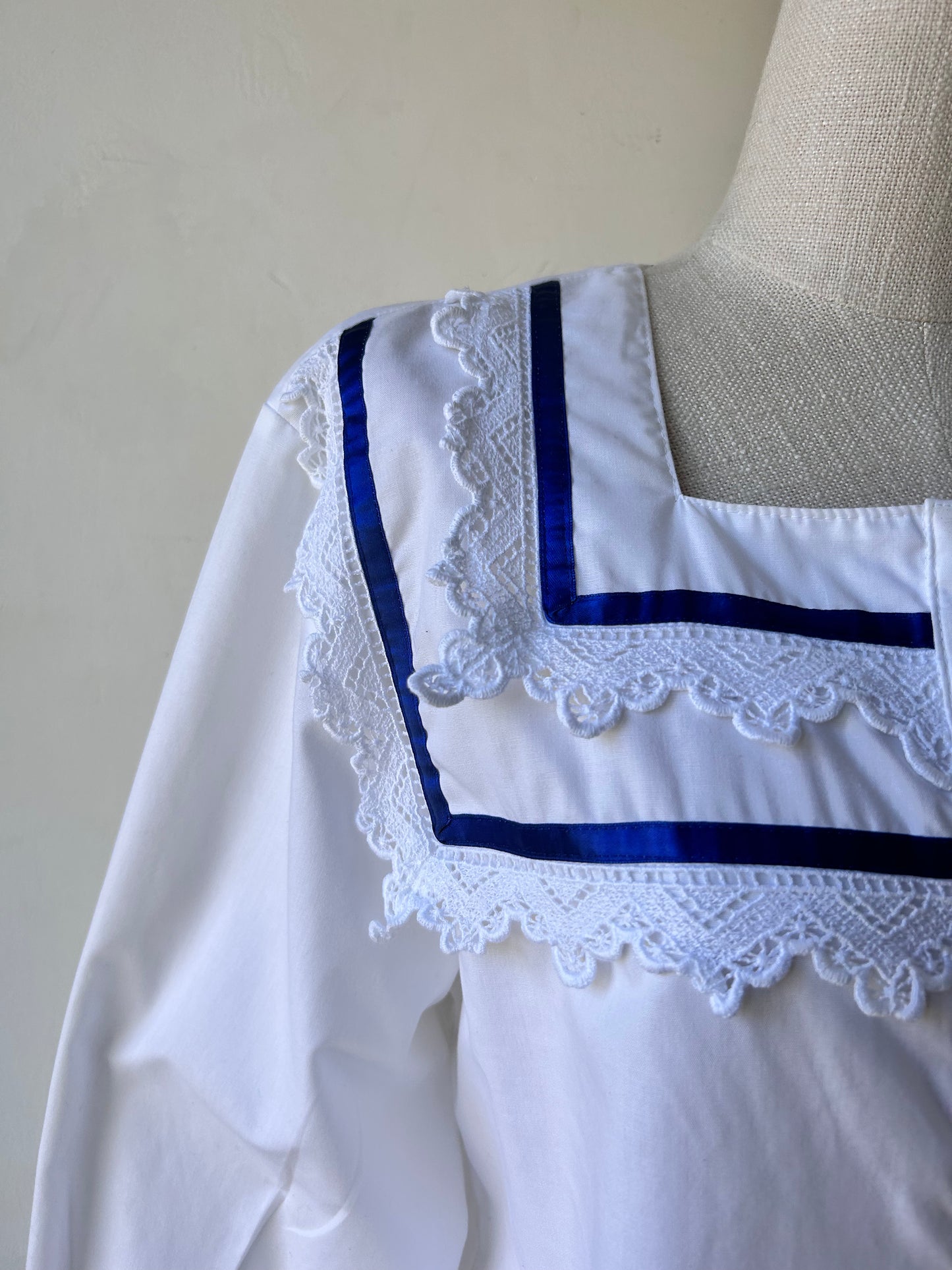 Vintage 1970s French Cotton And Lace Tunic Blouse