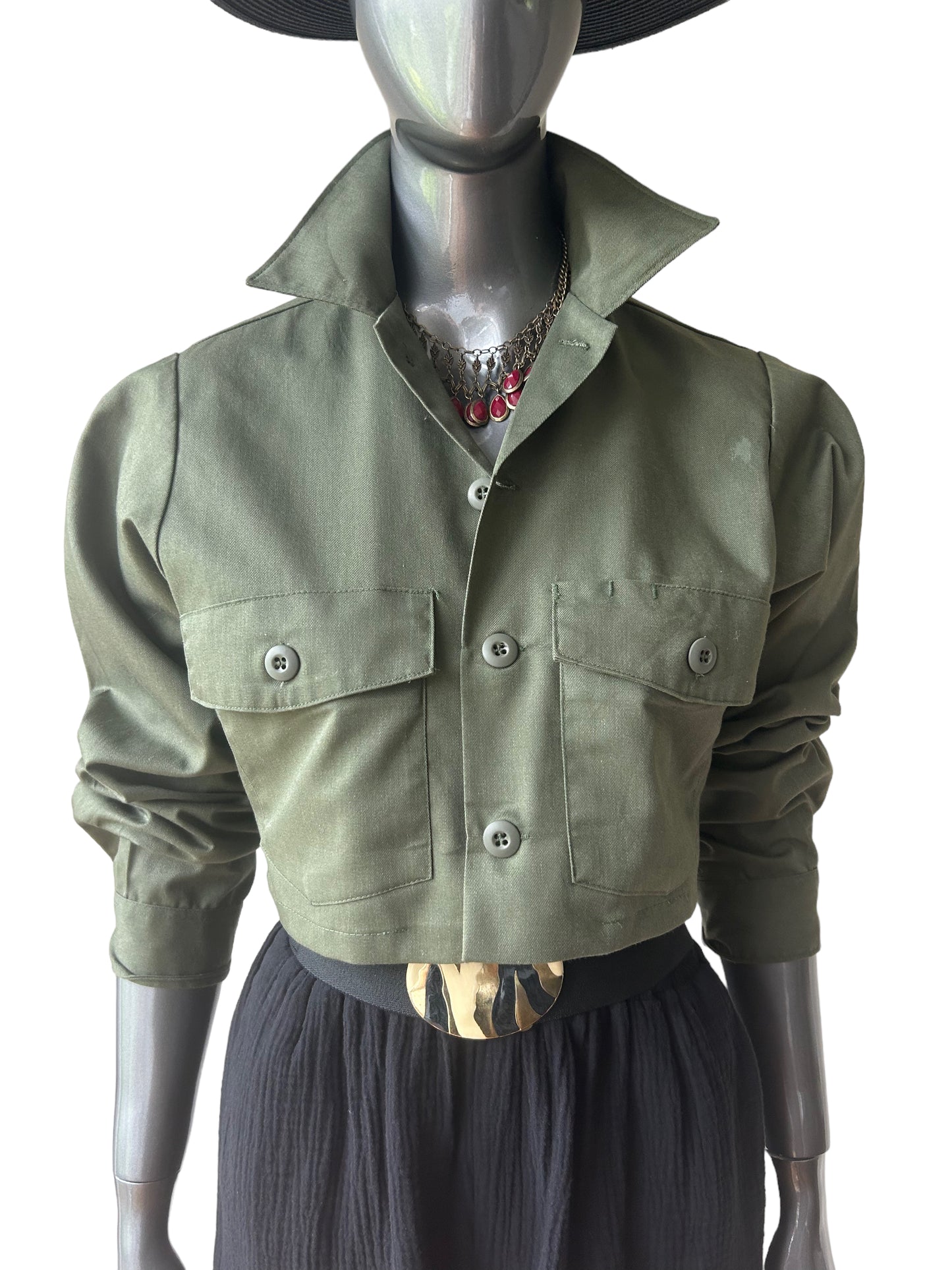 Vintage Military Cropped Camo Shacket Jacket