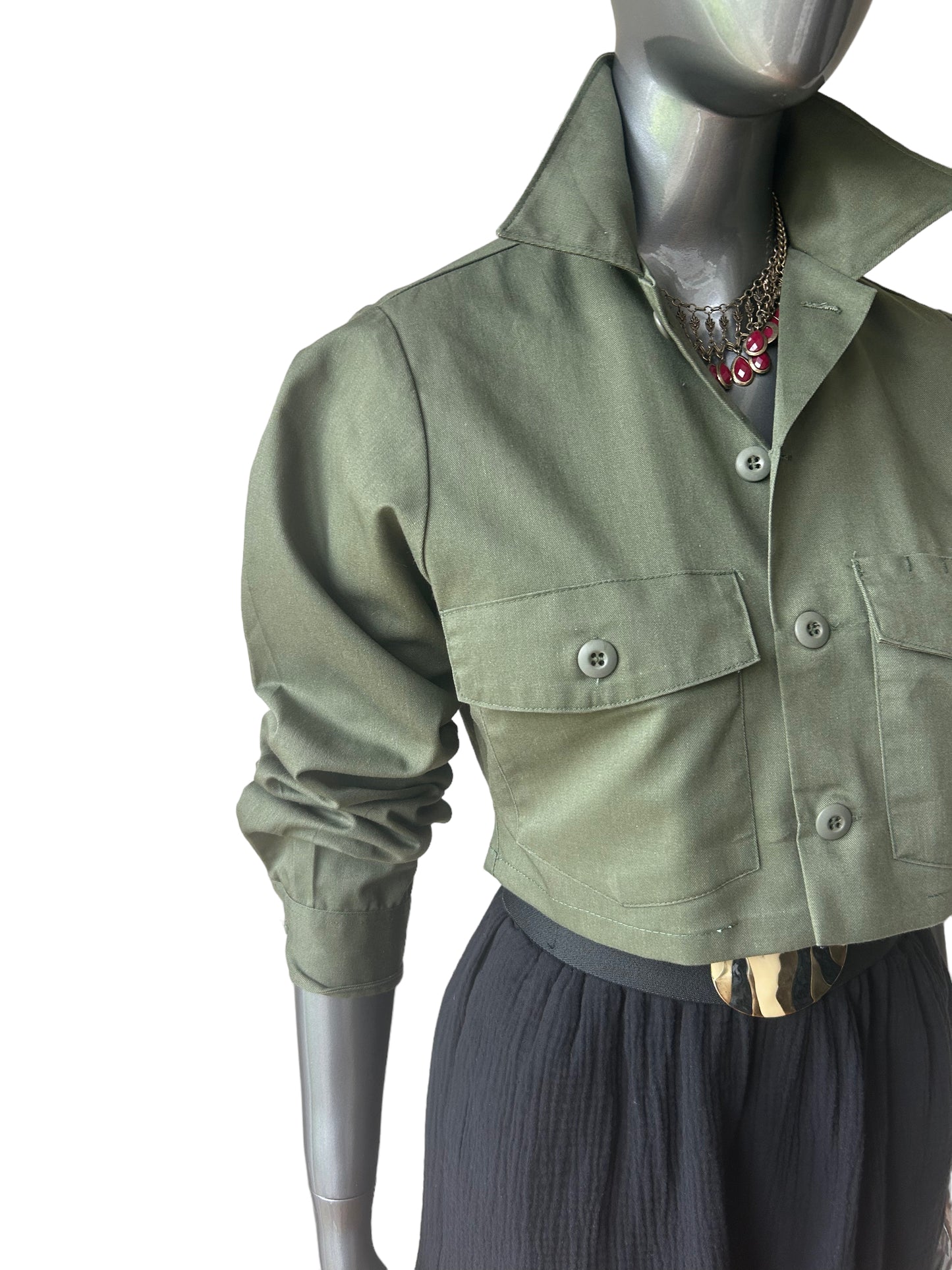 Vintage Military Cropped Camo Shacket Jacket