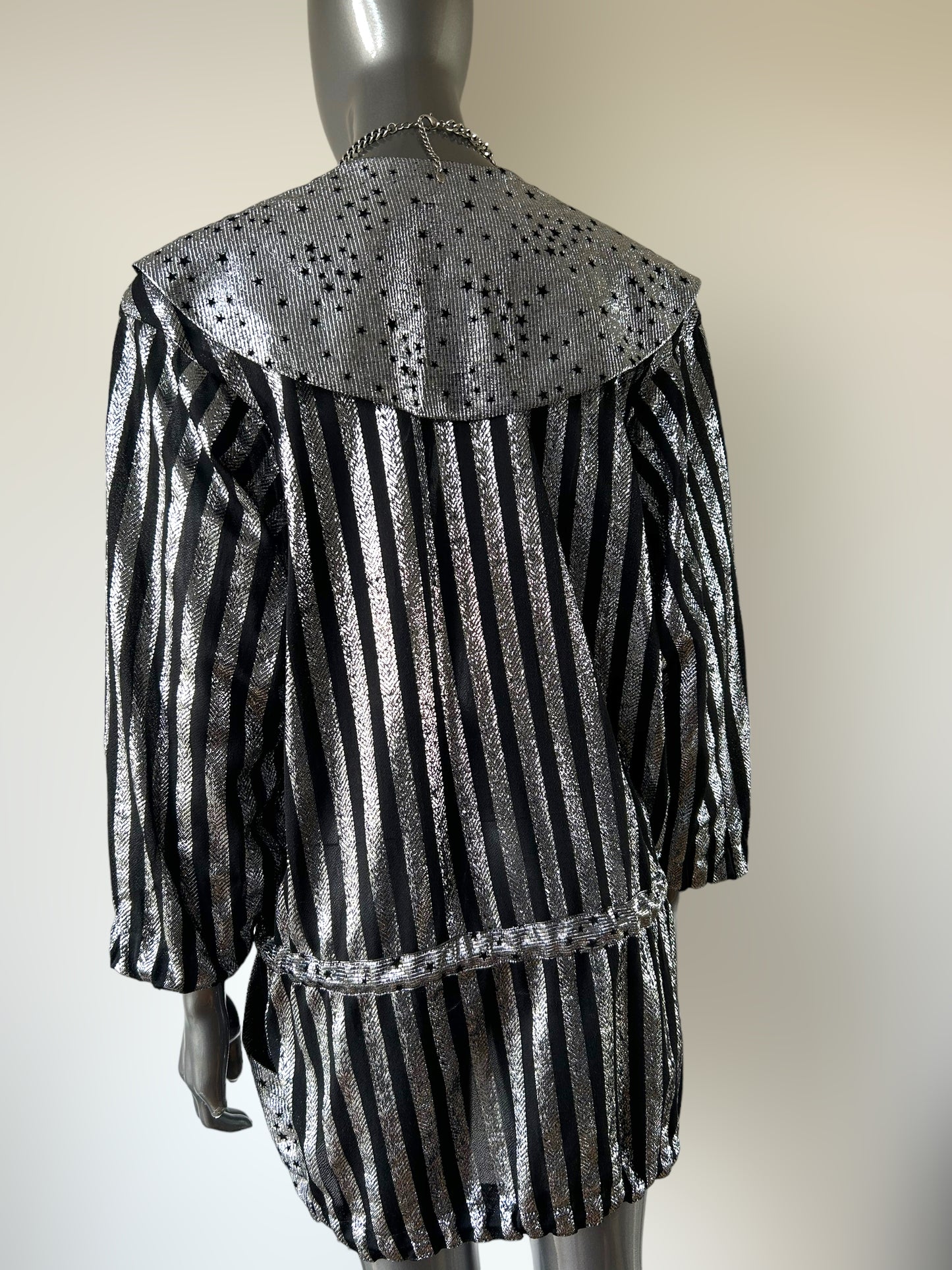 Vintage 1980s Silver Stripe Lurex New Wave Jacket