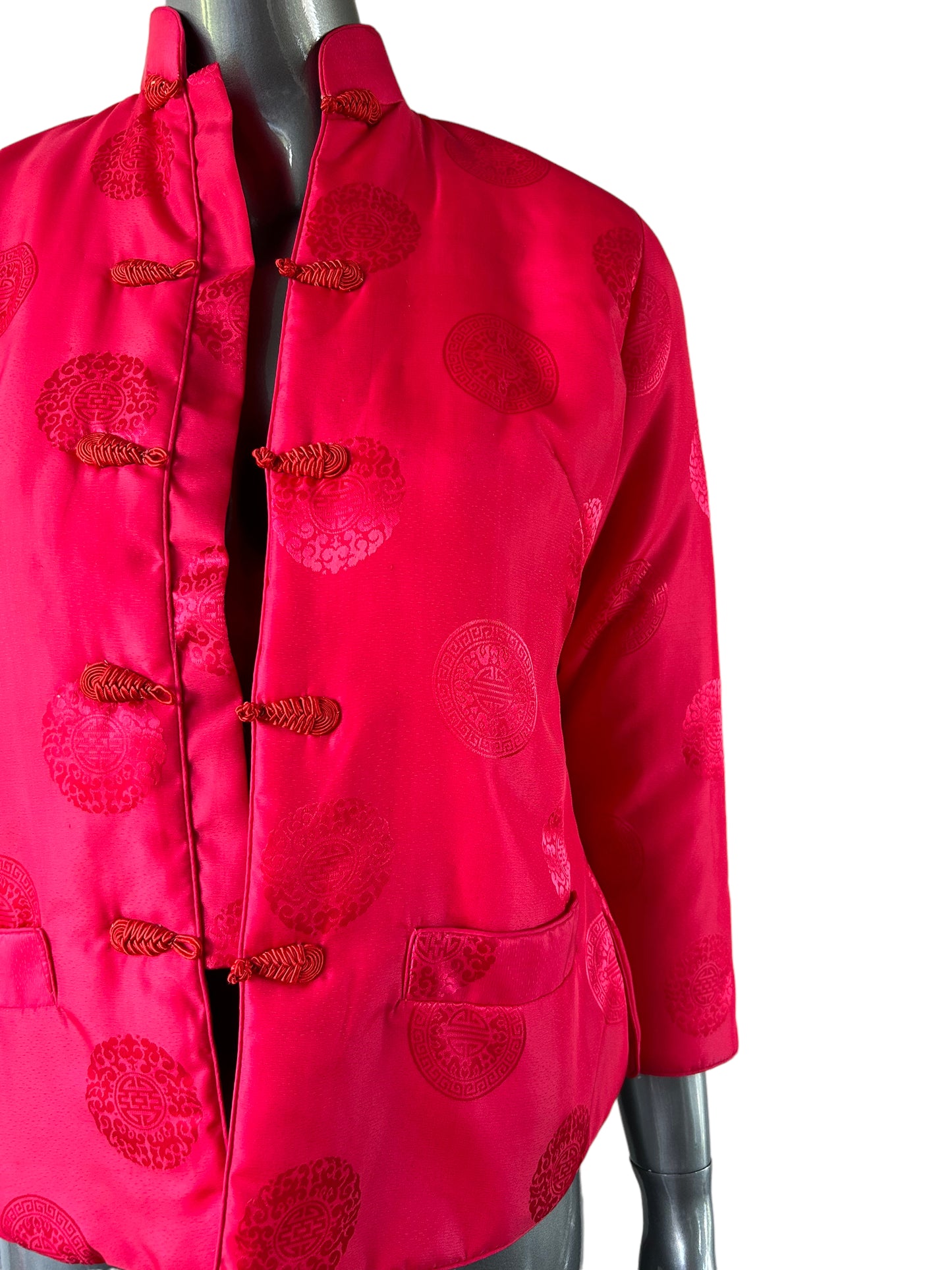 Size 8 Vintage Mid Century Tang Peony Pink Silk Magenta Embroidered Jacket Sale