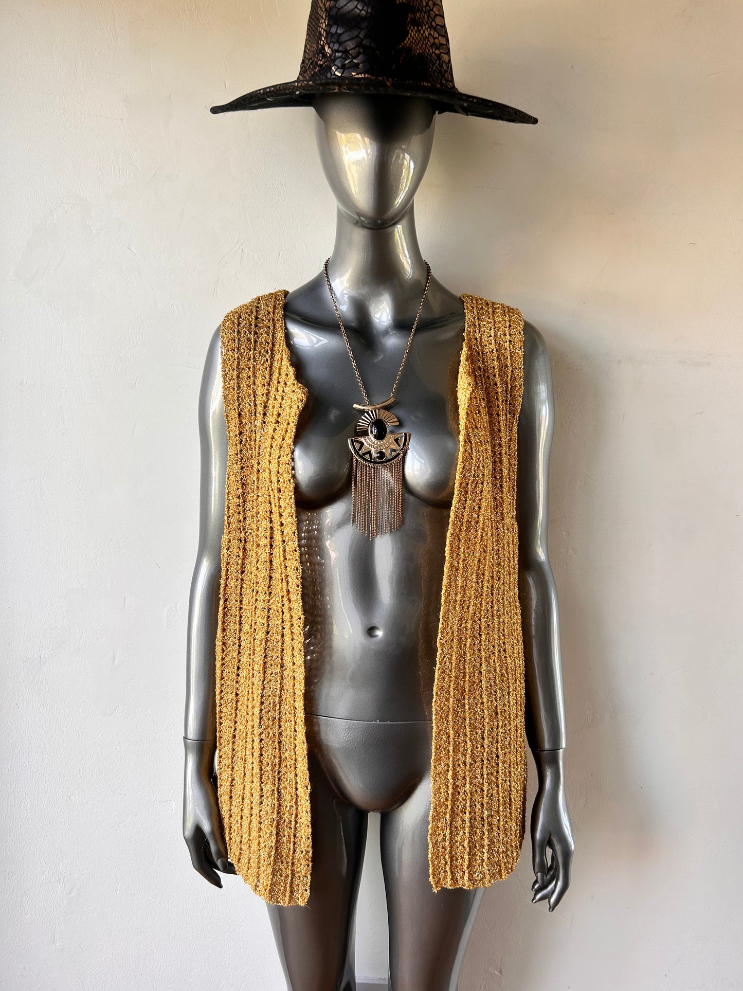 Vintage 1970s Gold Crochet Waistcoat