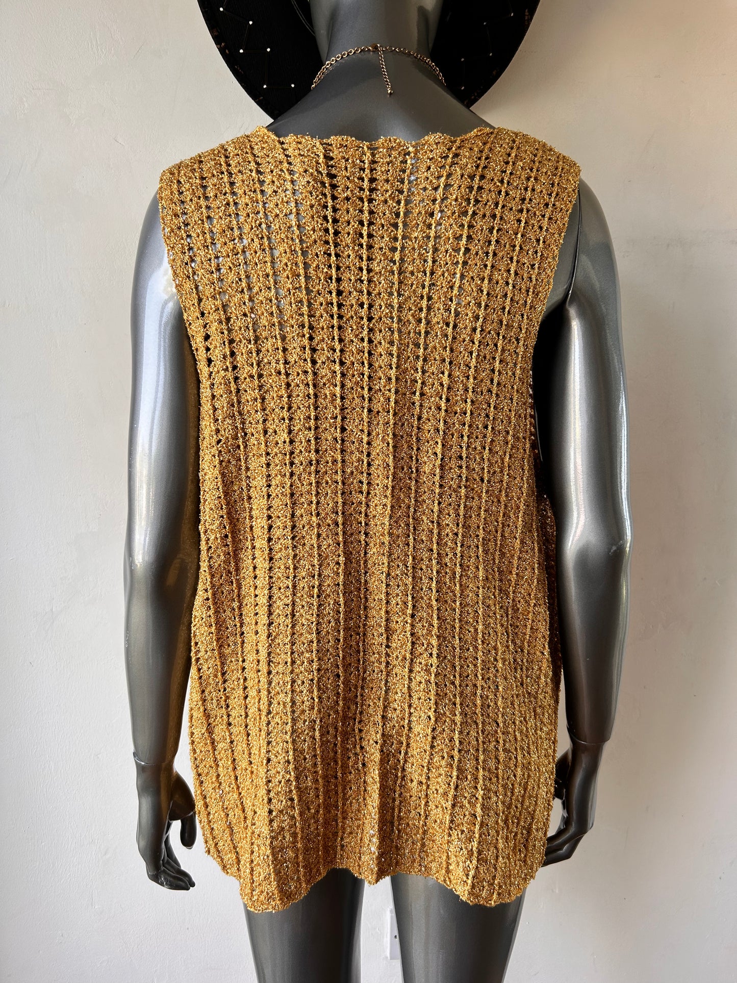 Vintage 1970s Gold Crochet Waistcoat