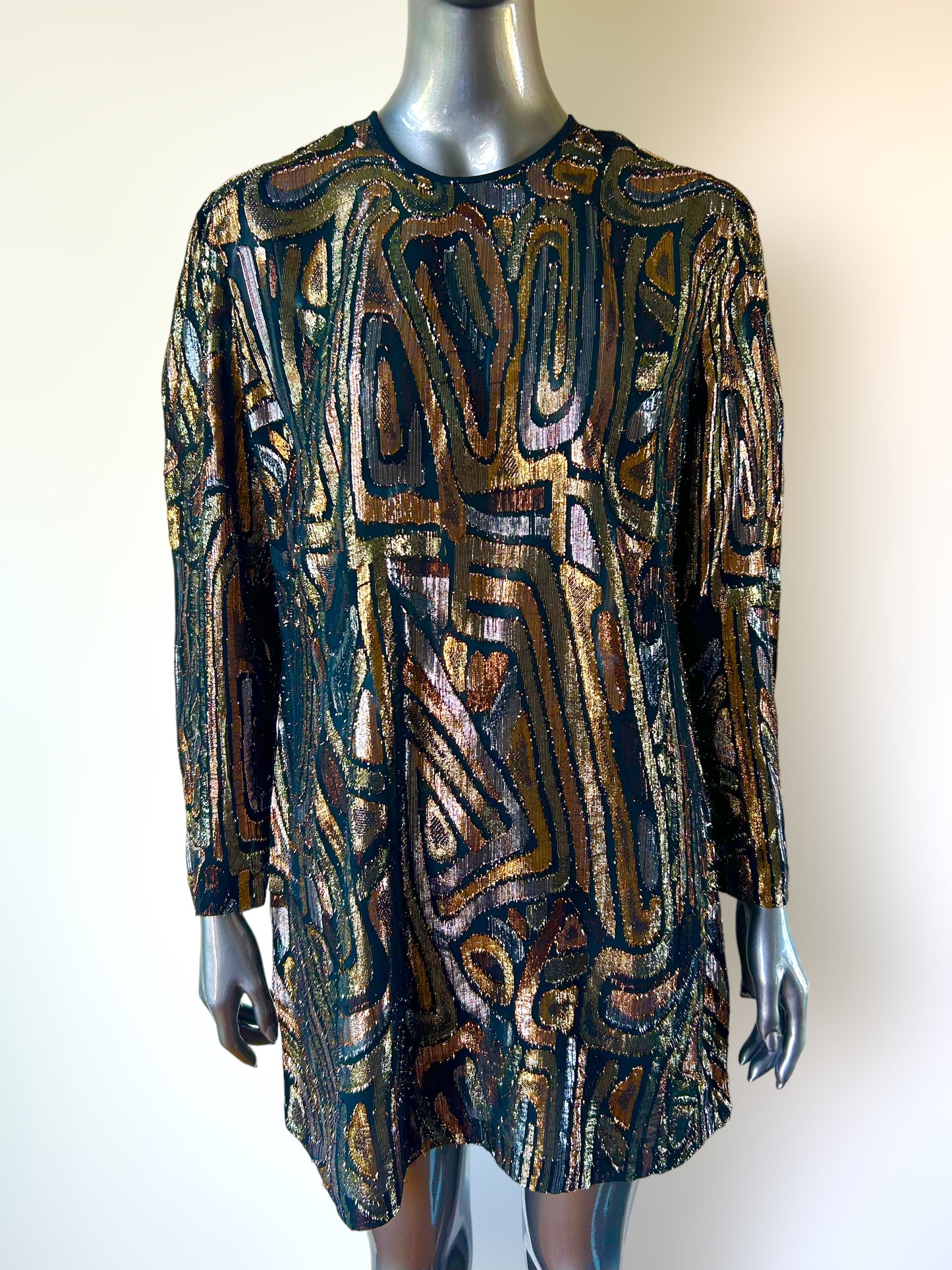 Vintage 1980s French Lame Metallic Tunic in hues of Gold, Silver and Bronze