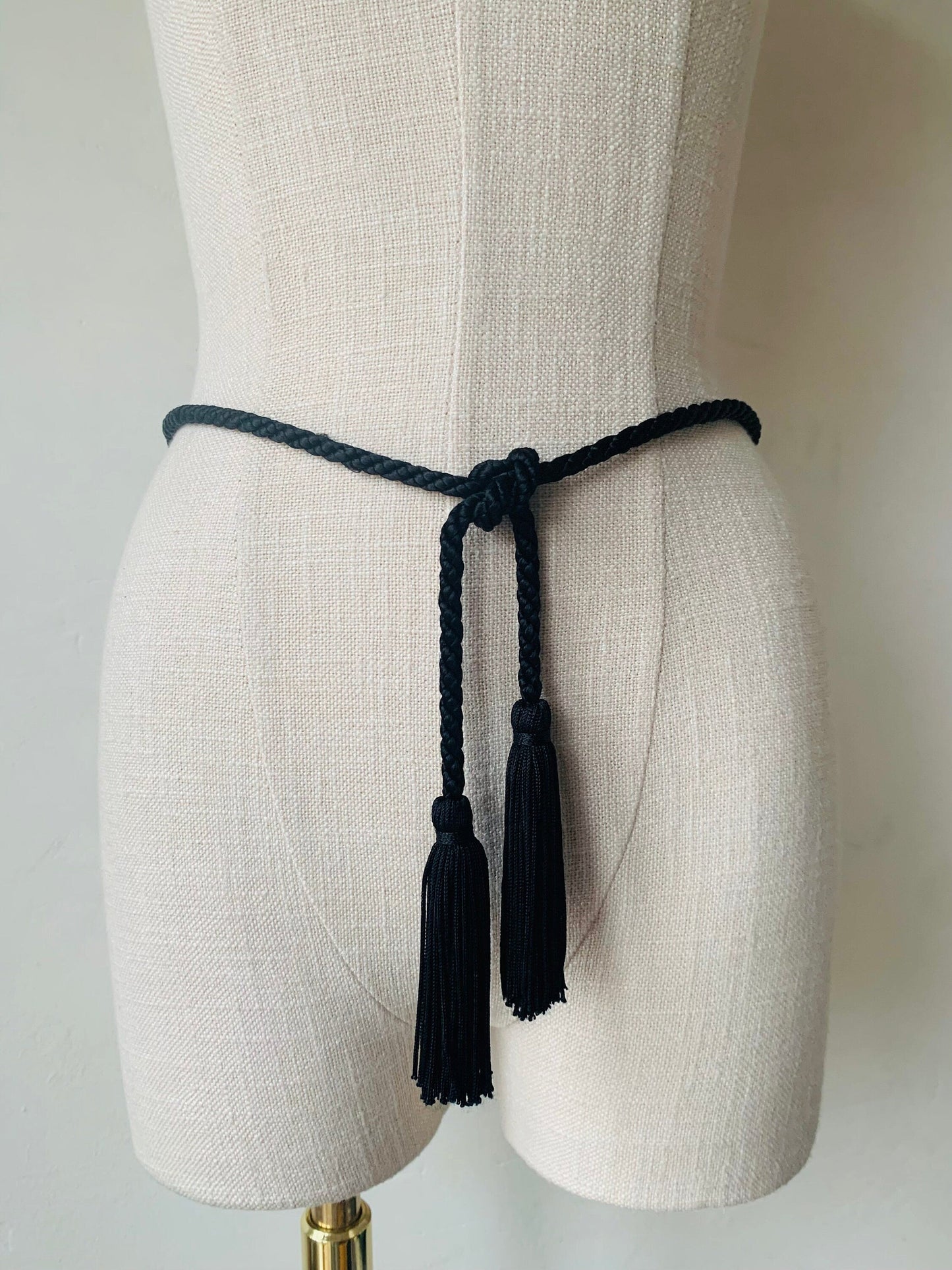 Black Cord Fringe Tie Belt