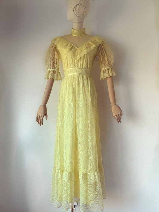 Vintage 1970's Maxi Victoriana Dress Cottagecore Cottage Core Regency 70s Lace Prairie
