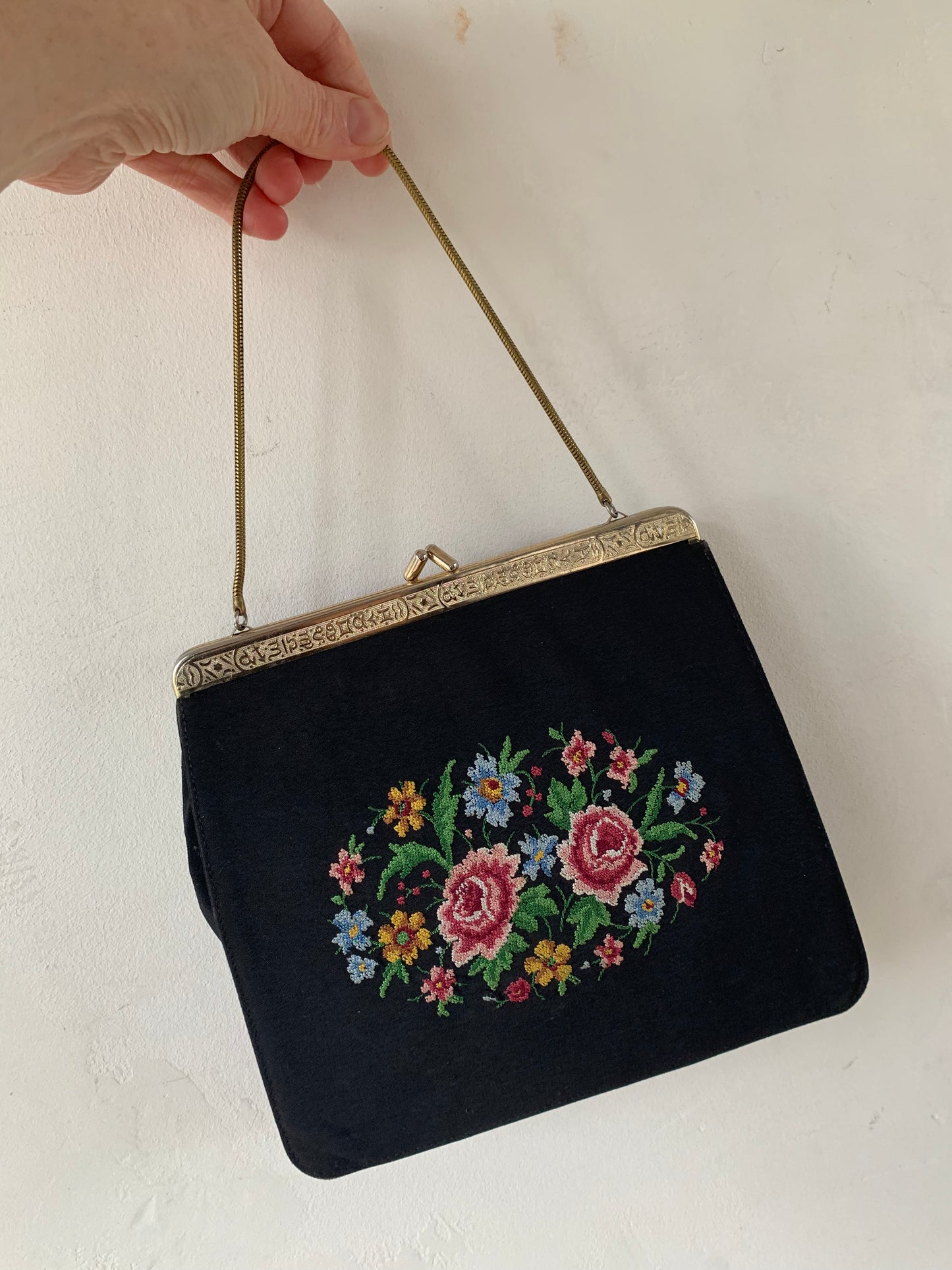 Vintage 1950s Black and Gold Embroidered Bag SALE